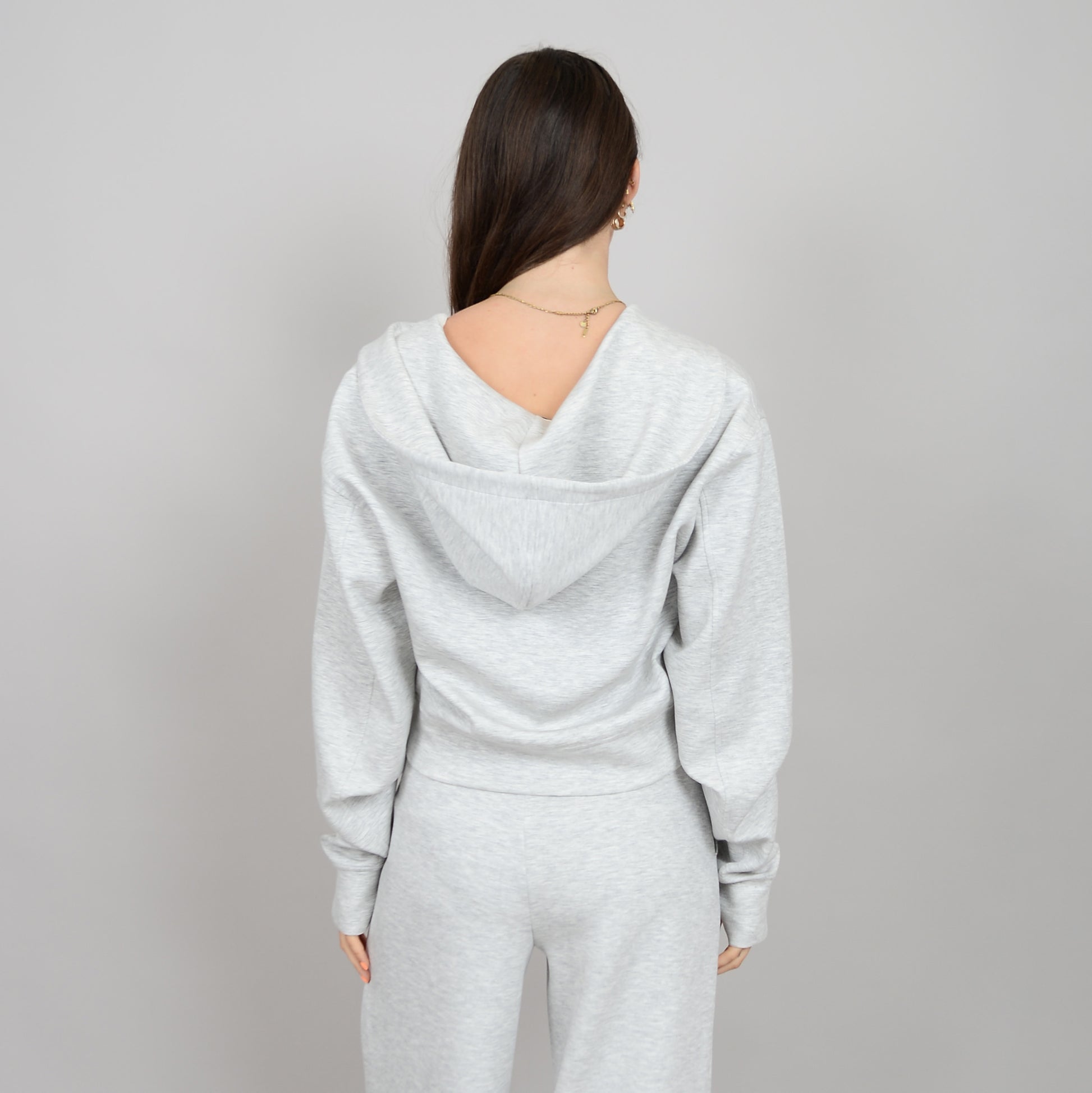 HAIDELYN SOFT KNIT LS ZIP UP HOODIE - LT GREY