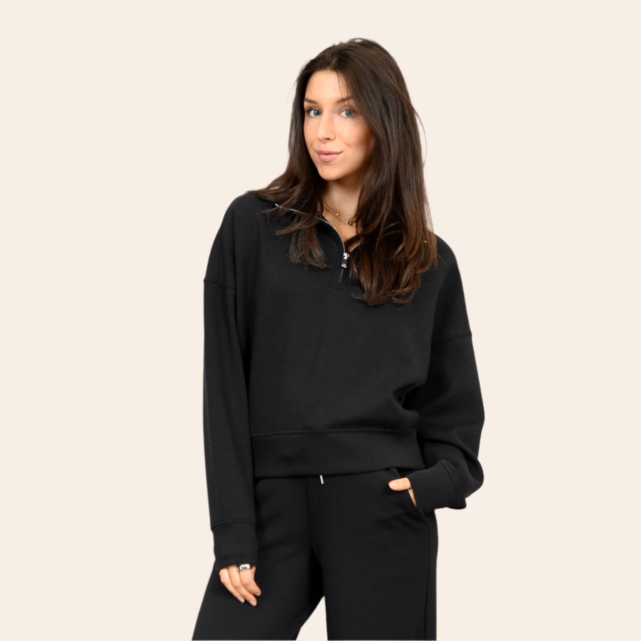 MAILYN SOFT KNIT LS 1/2 ZIP PULLOVER - BLACK