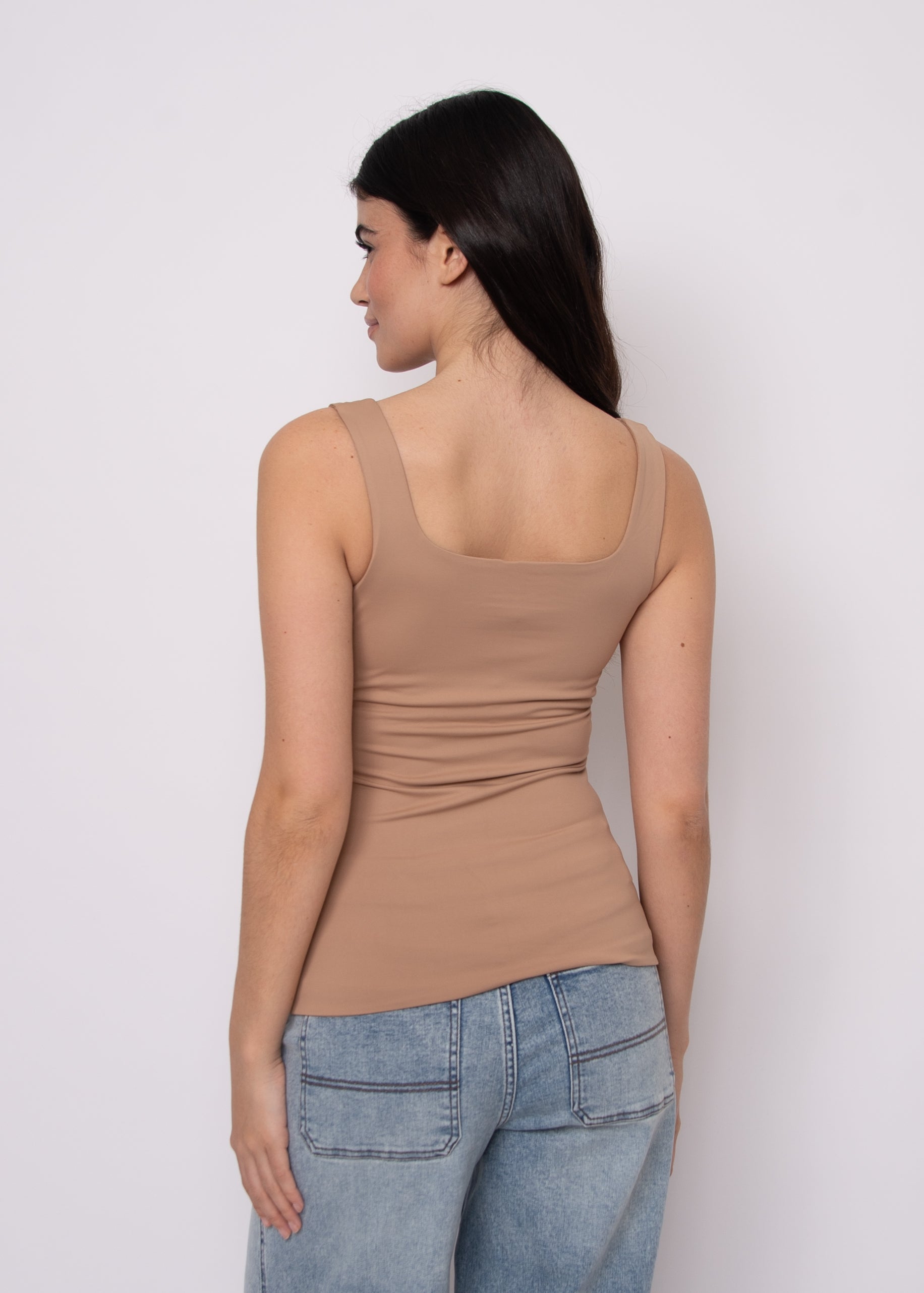 TIA SQUARED U NECKLINE TANK - ALMOND