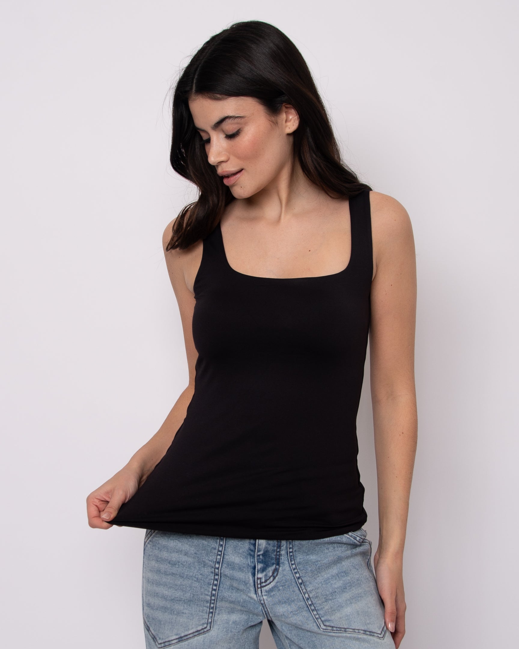 TIA SQUARED U NECKLINE TANK - BLACK