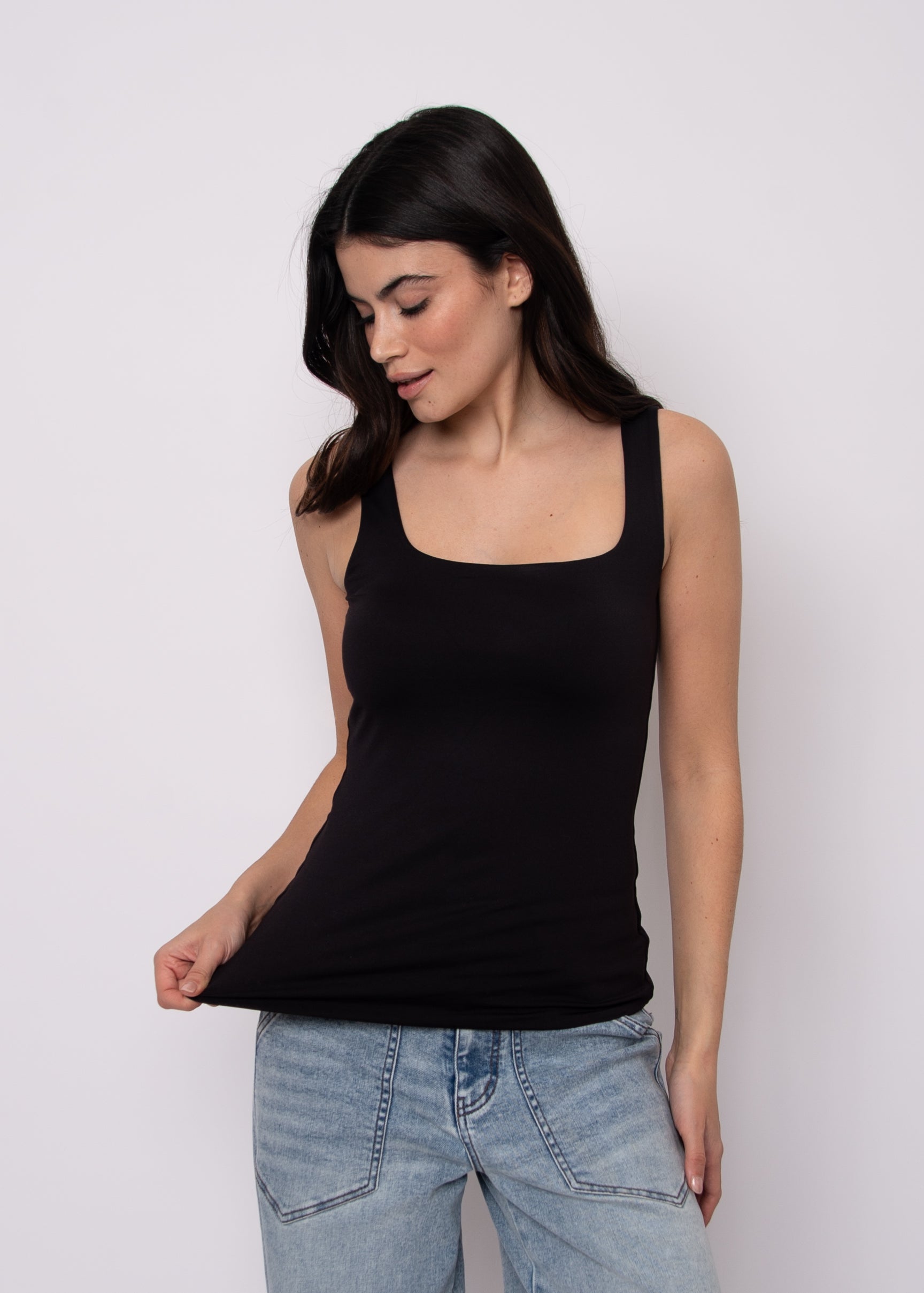 TIA SQUARED U NECKLINE TANK - BLACK