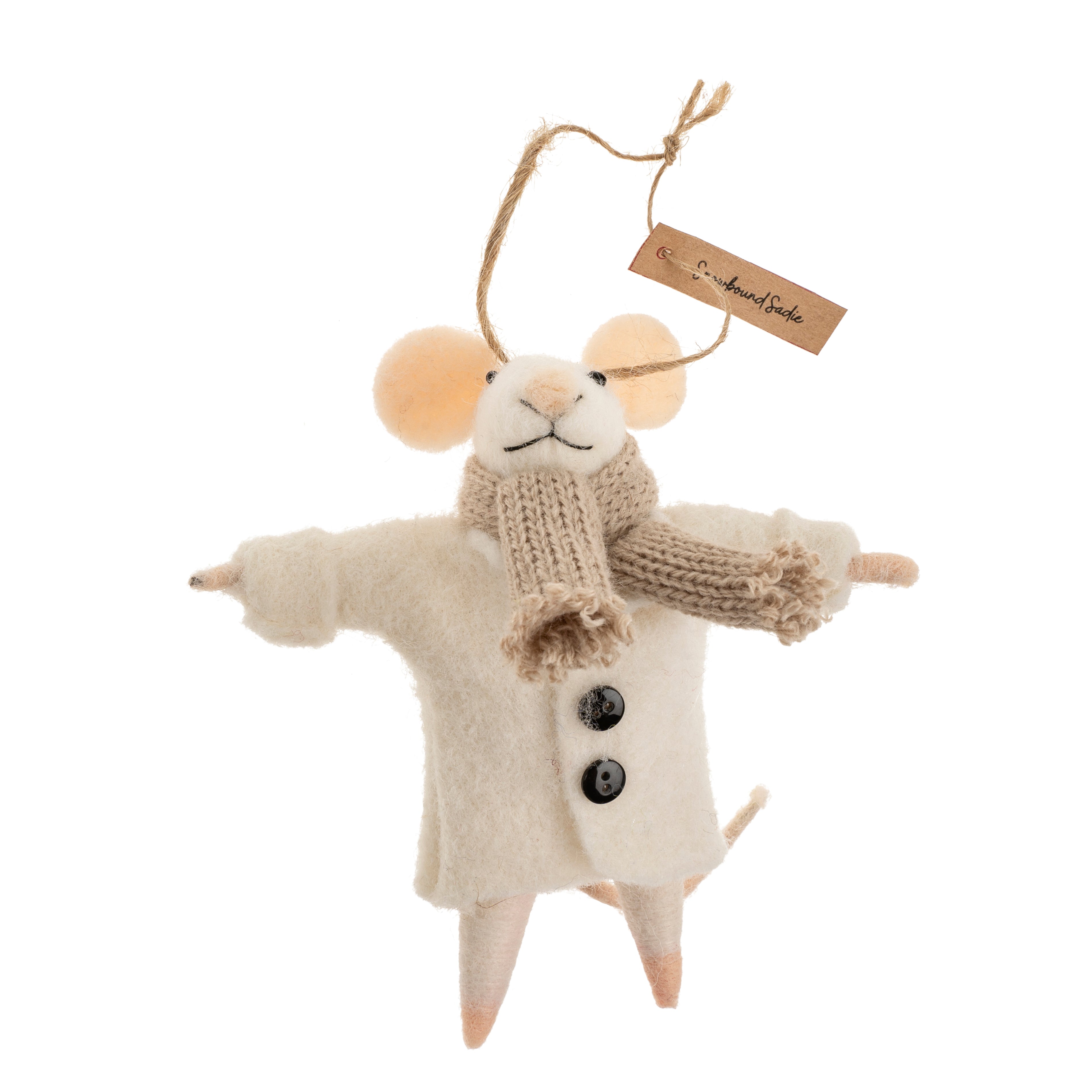 SNOWBOUND SADIE MOUSE HOLIDAY ORNAMENT - CREAM