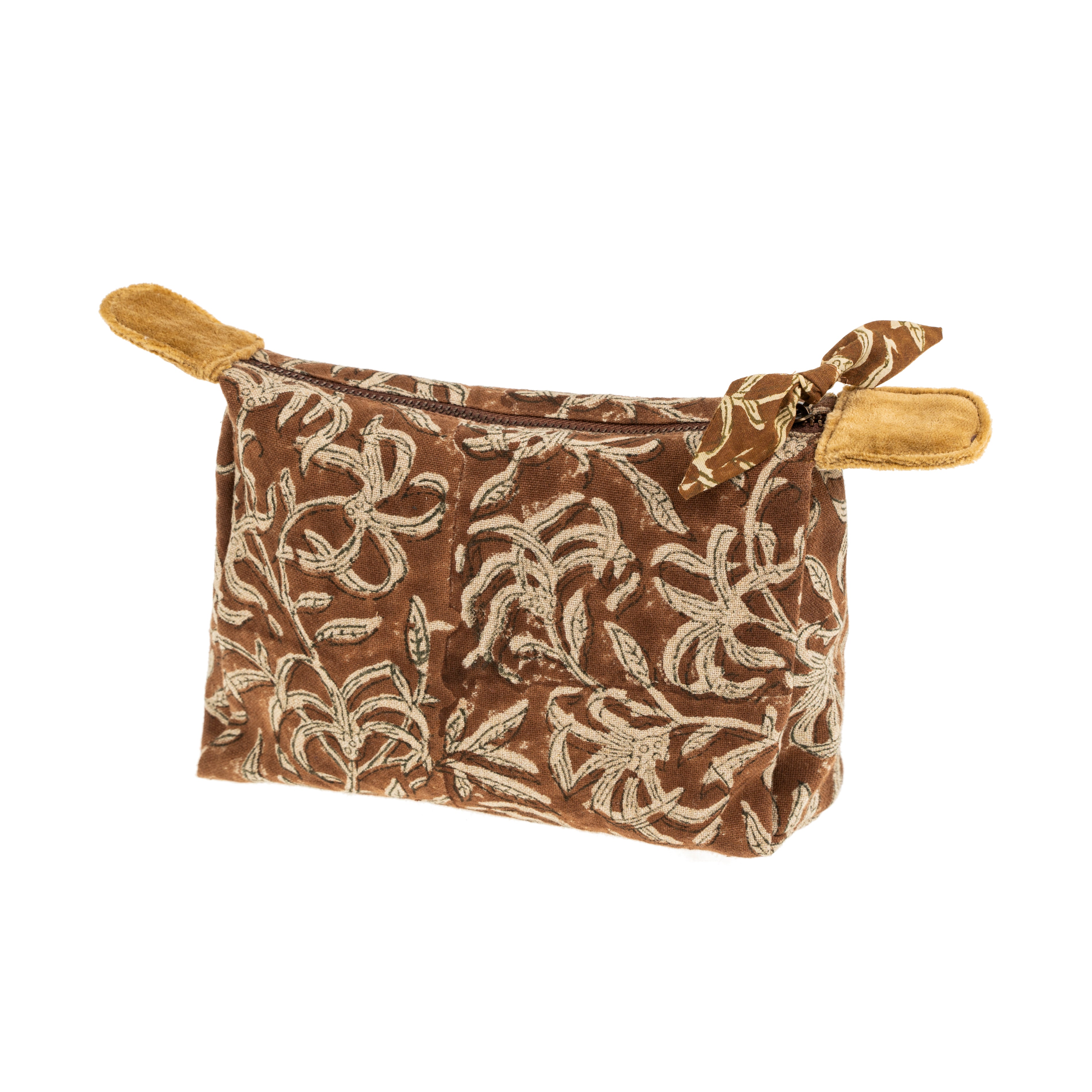 SAFFRON BLOCK PRINT POUCH - BROWN