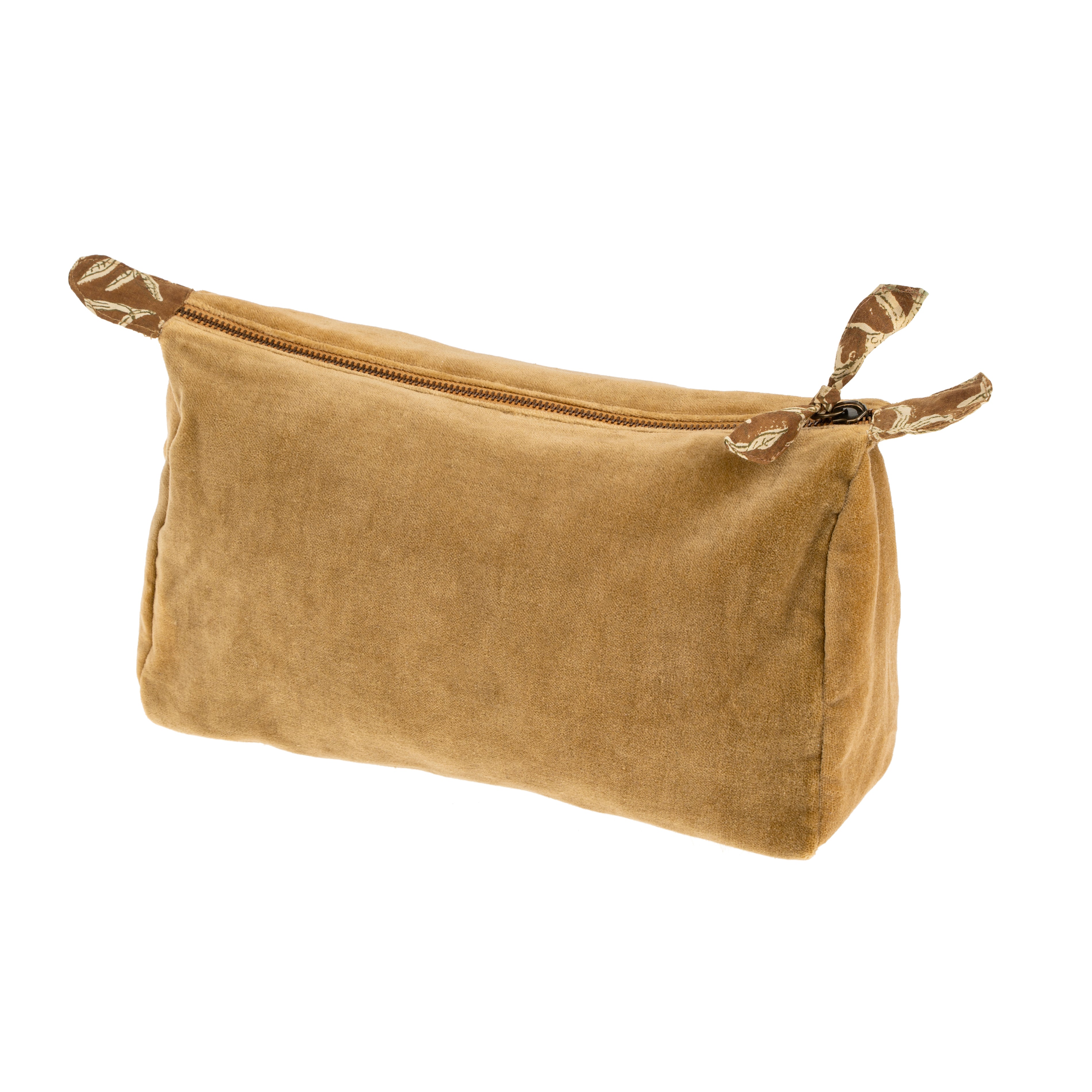 BLOCK PRINT LINED VELVET POUCH - CAMEL