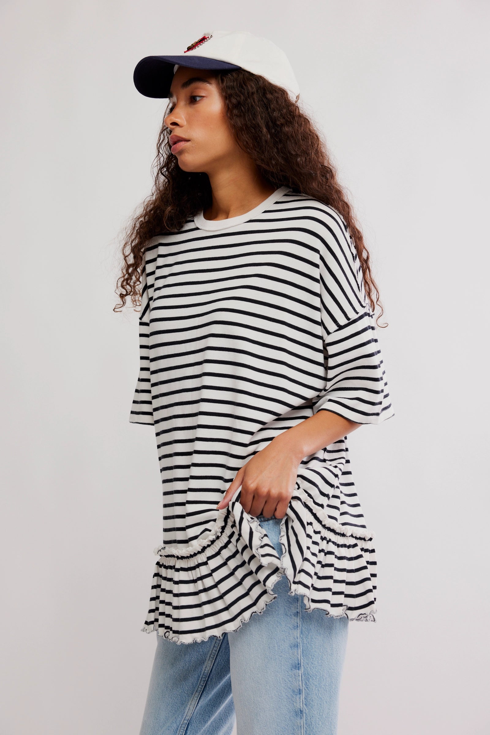 FREE PEOPLE WHY YES STRIPED TEE - BLACK + WHITE COMBO