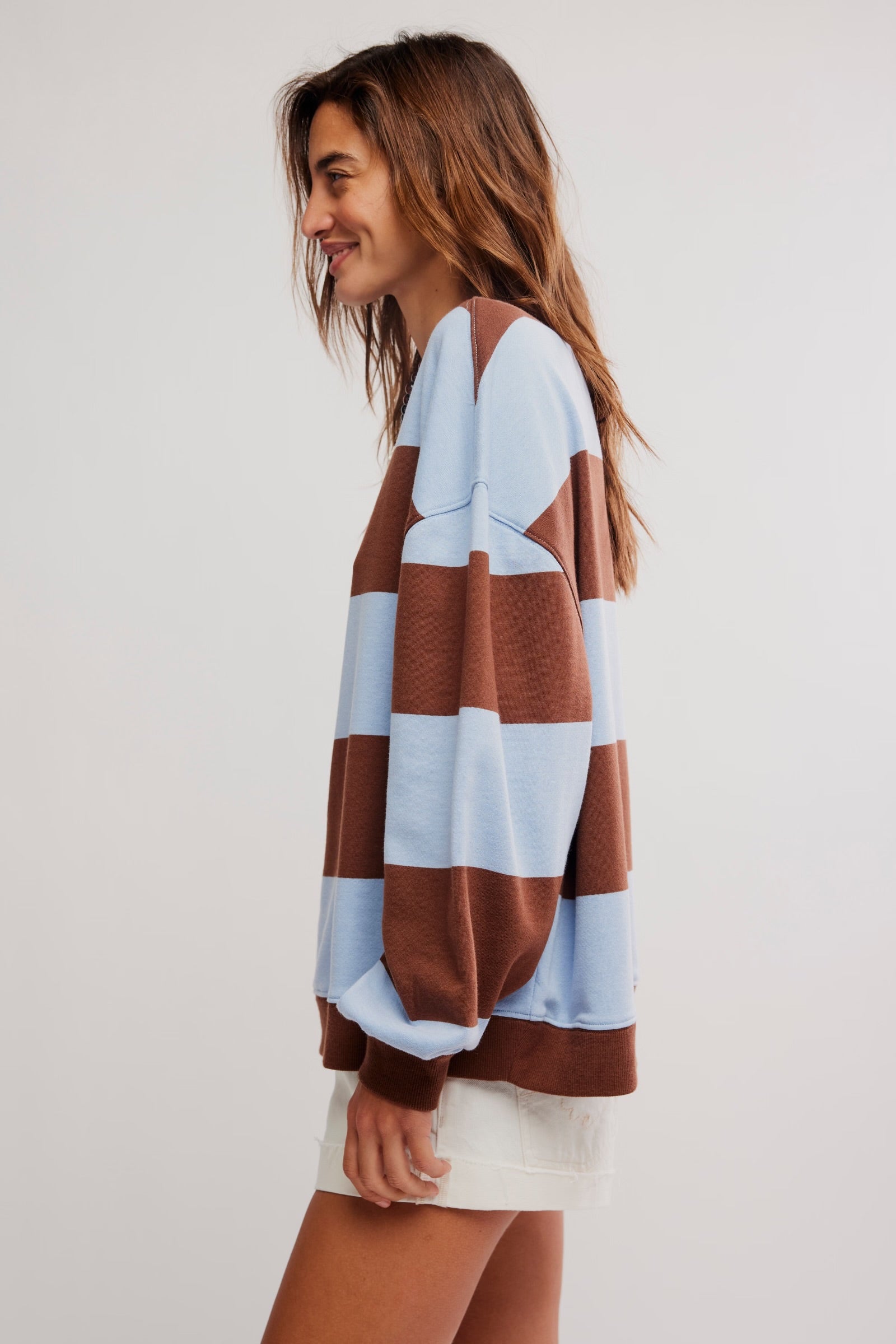 FREE PEOPLE CLASSIC STRIPE CREW WIDE - PERIWINKLE COMBO