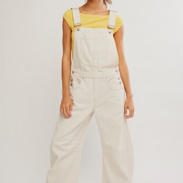 FREE PEOPLE GOOD LUCK OVERALLS - MILK