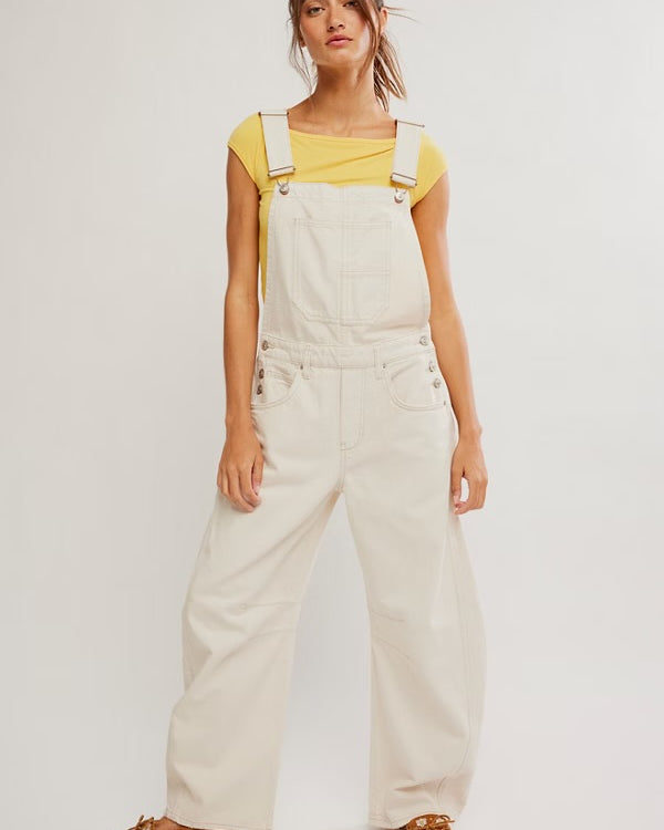 FREE PEOPLE GOOD LUCK OVERALLS - MILK
