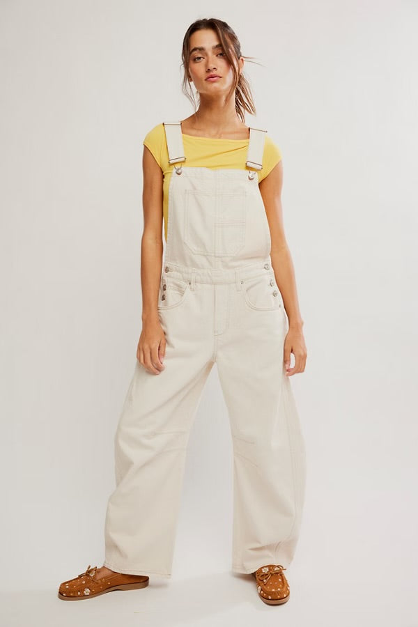 FREE PEOPLE GOOD LUCK OVERALLS - MILK