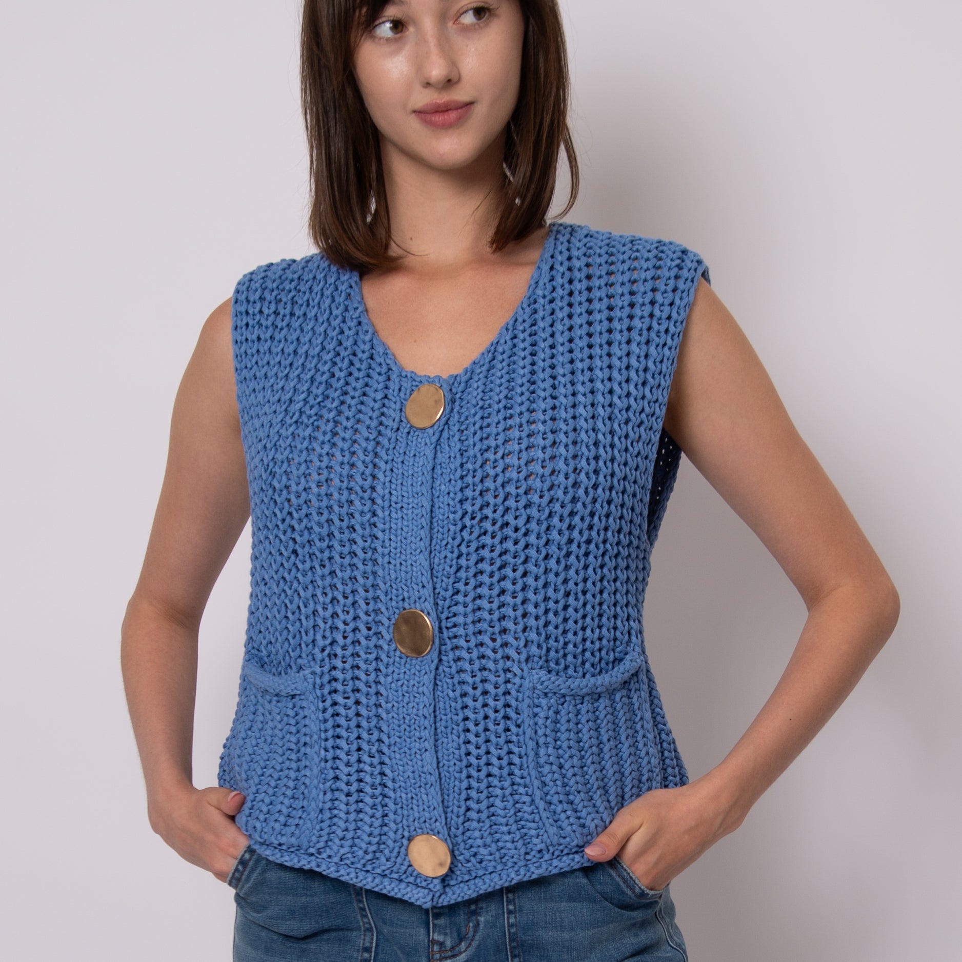 BENEDETTE CREW NECK VEST - CORNFLOWER BLUE