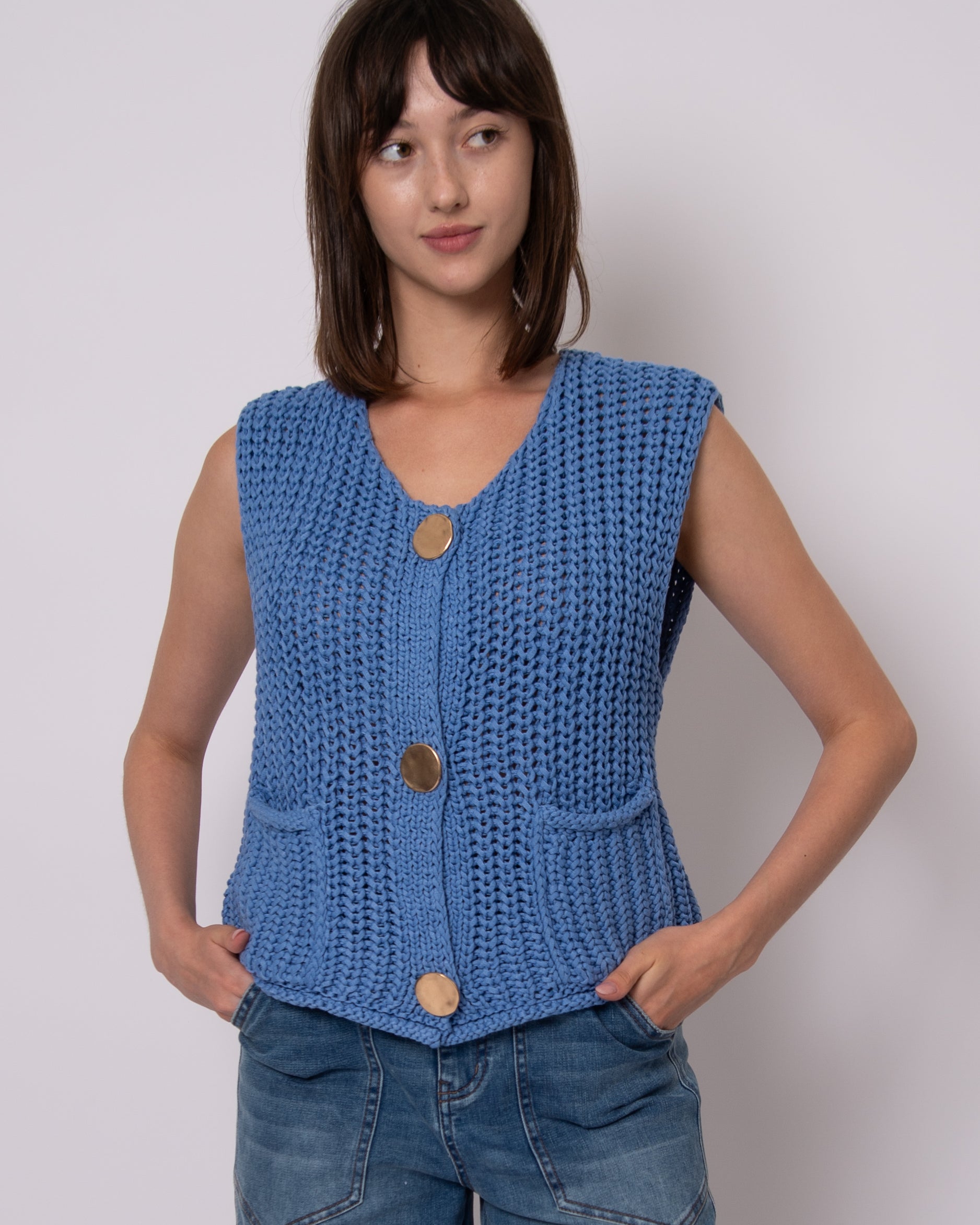 BENEDETTE CREW NECK VEST - CORNFLOWER BLUE