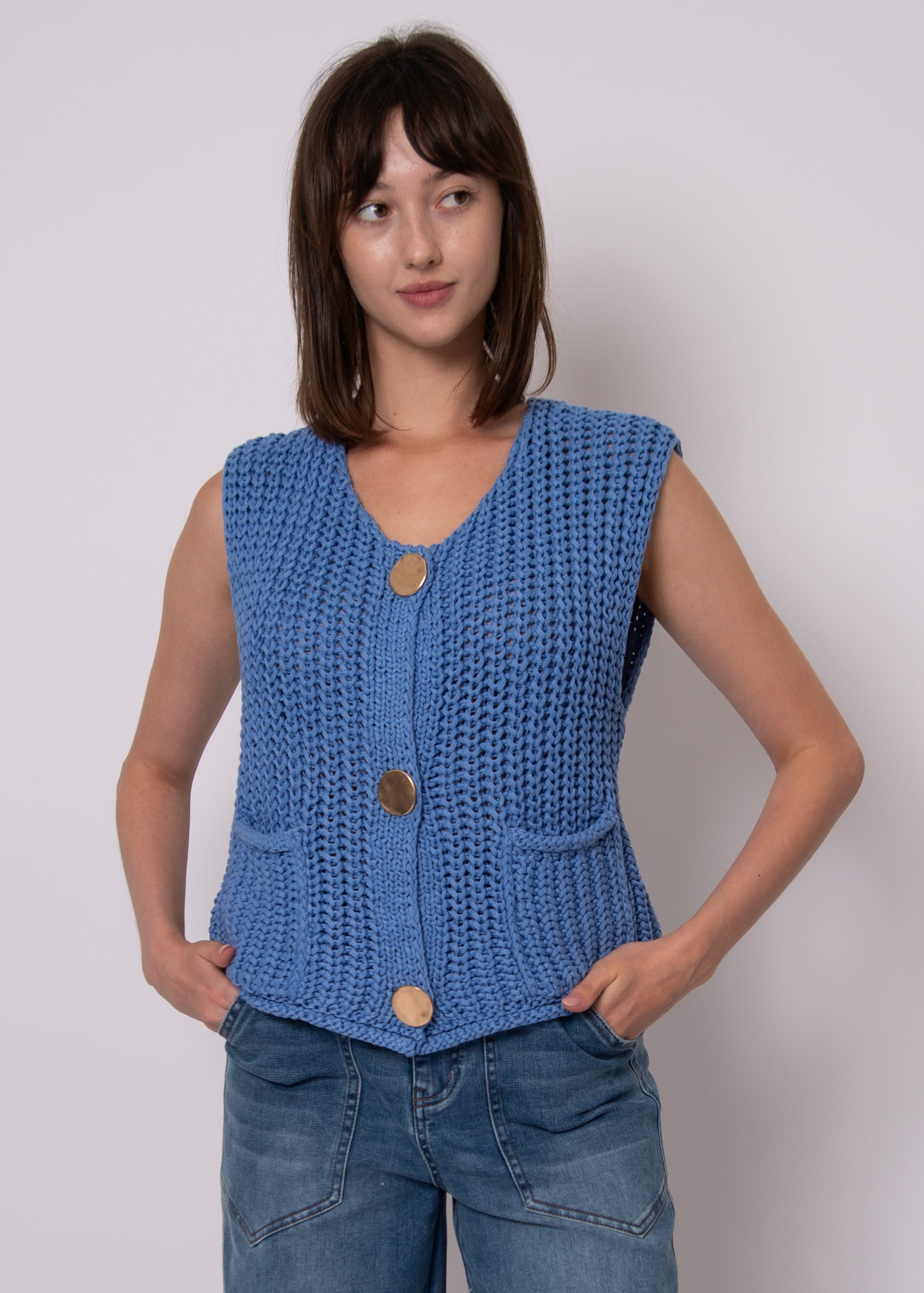 BENEDETTE CREW NECK VEST - CORNFLOWER BLUE