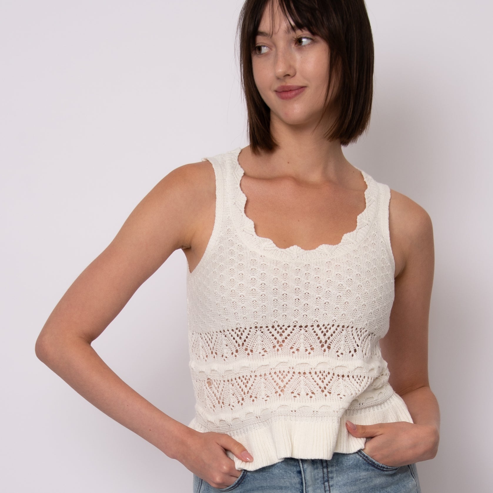 ESMAT U NECK KNIT TANK - CREAM