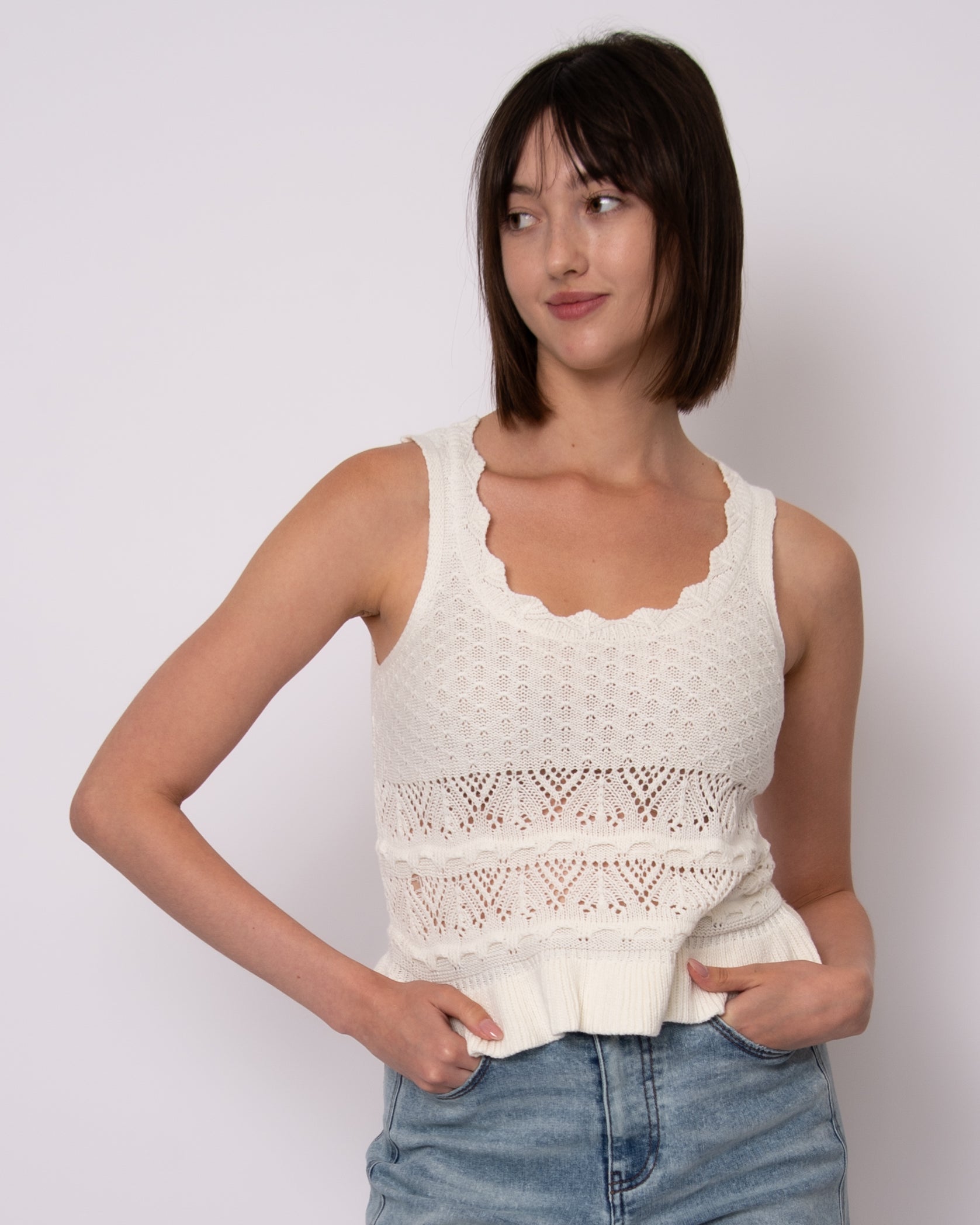 ESMAT U NECK KNIT TANK - CREAM