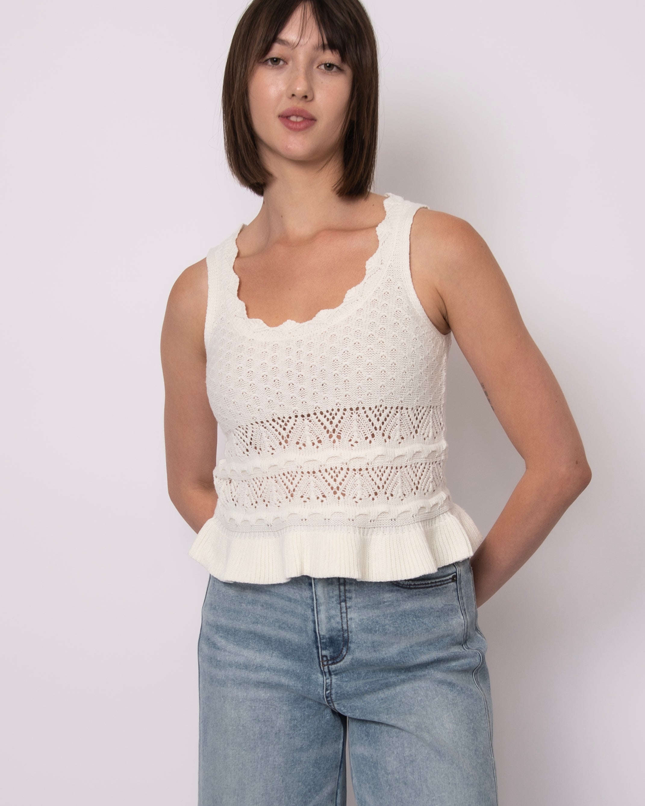 ESMAT U NECK KNIT TANK - CREAM