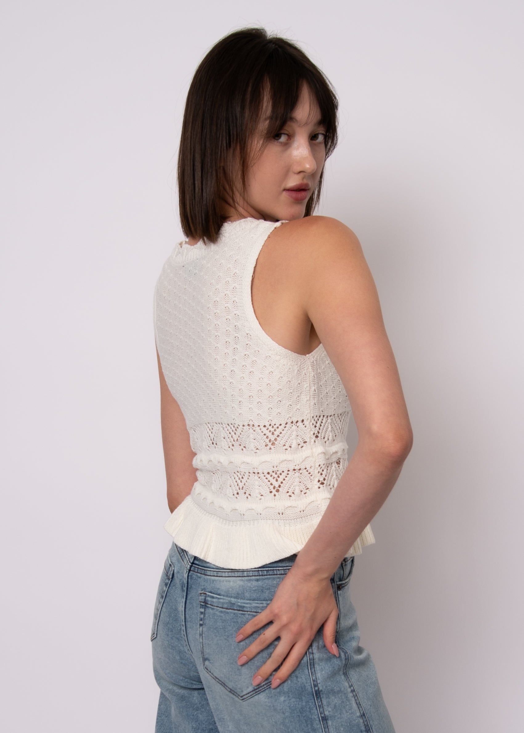 ESMAT U NECK KNIT TANK - CREAM