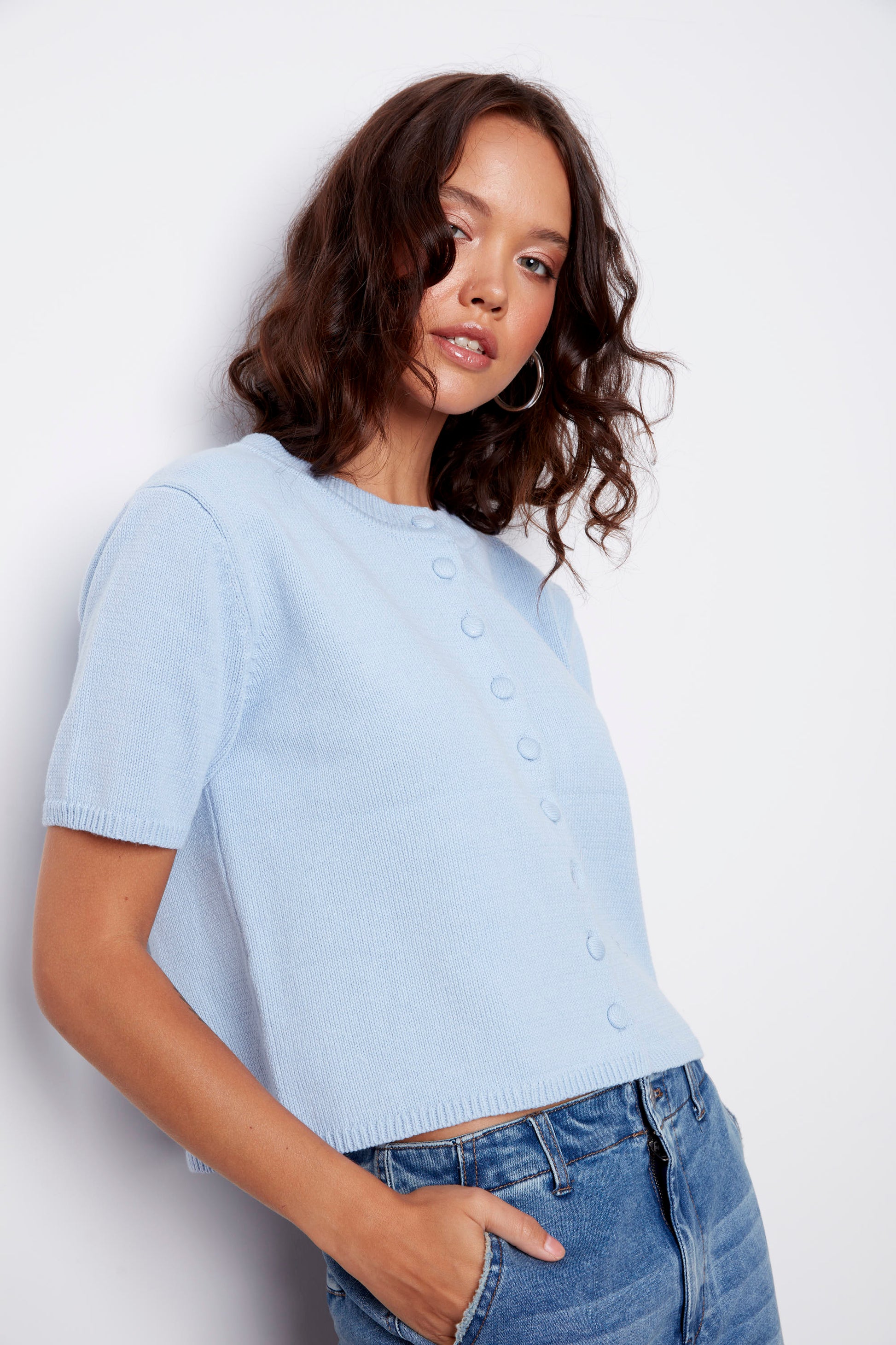 SHIA SHORT SLEEVE CARDIGAN - LIGHT BLUE