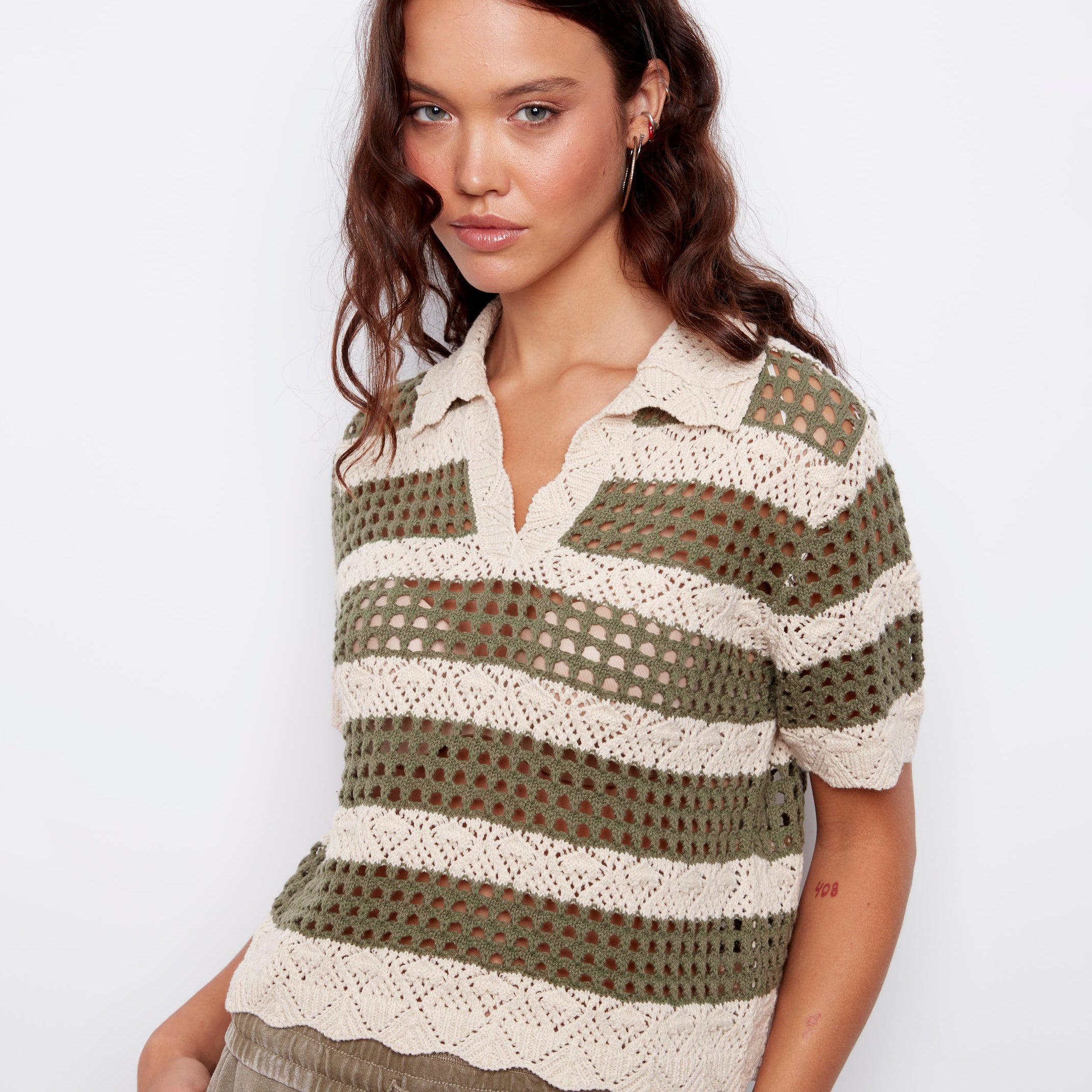 DELLA SS KNIT JOHNNY PULLOVER - WHITE BEACH