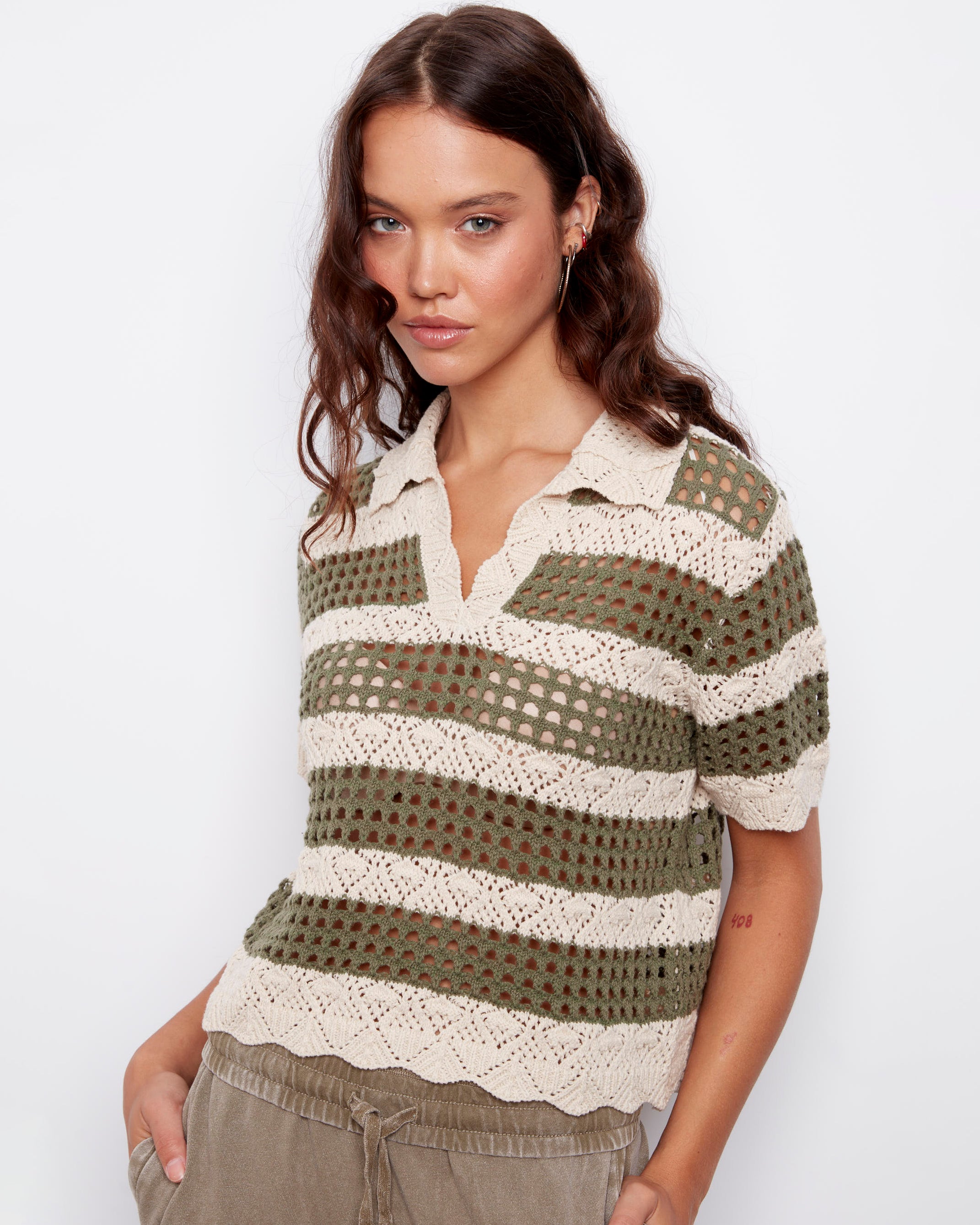 DELLA SS KNIT JOHNNY PULLOVER - WHITE BEACH