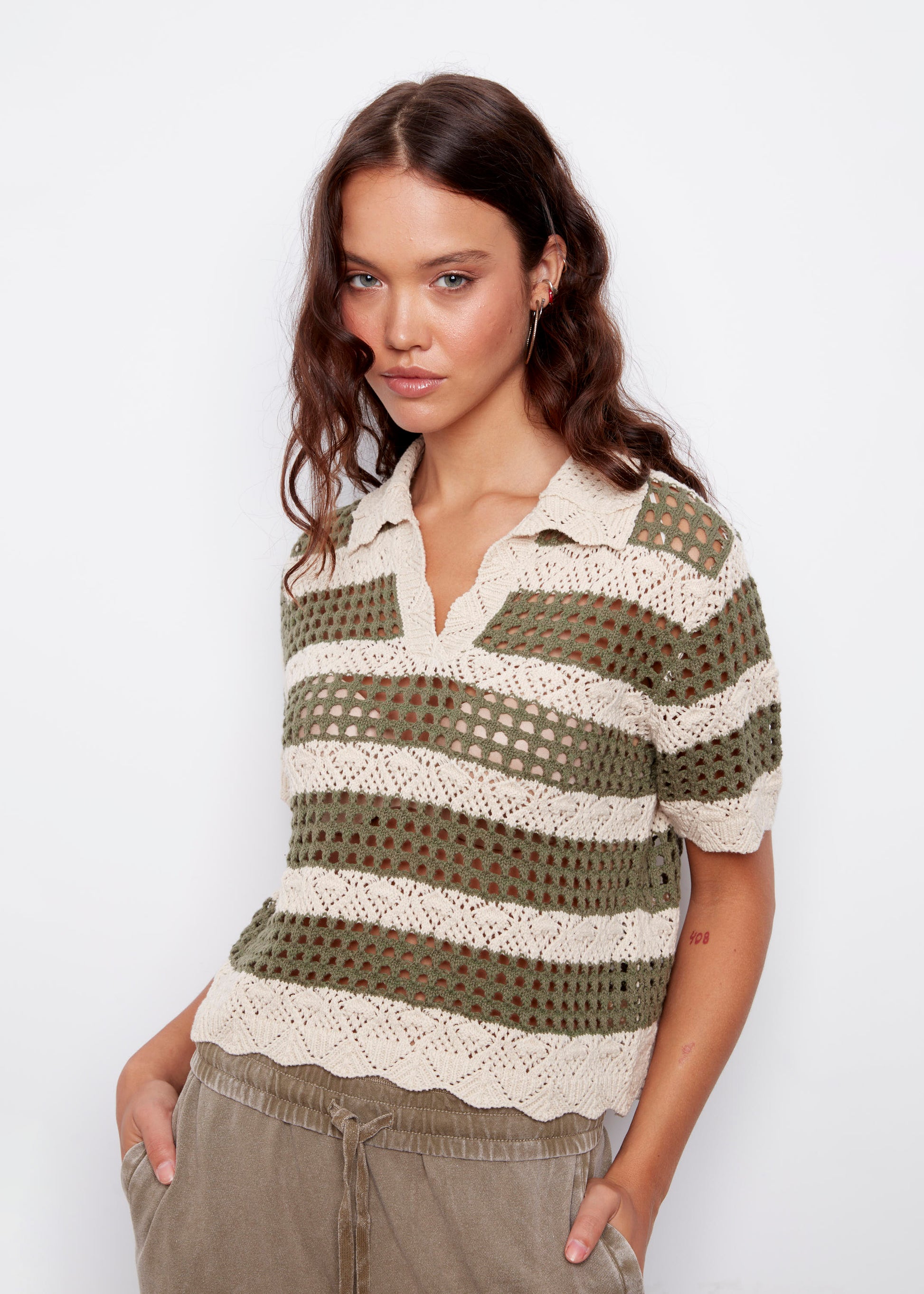 DELLA SS KNIT JOHNNY PULLOVER - WHITE BEACH