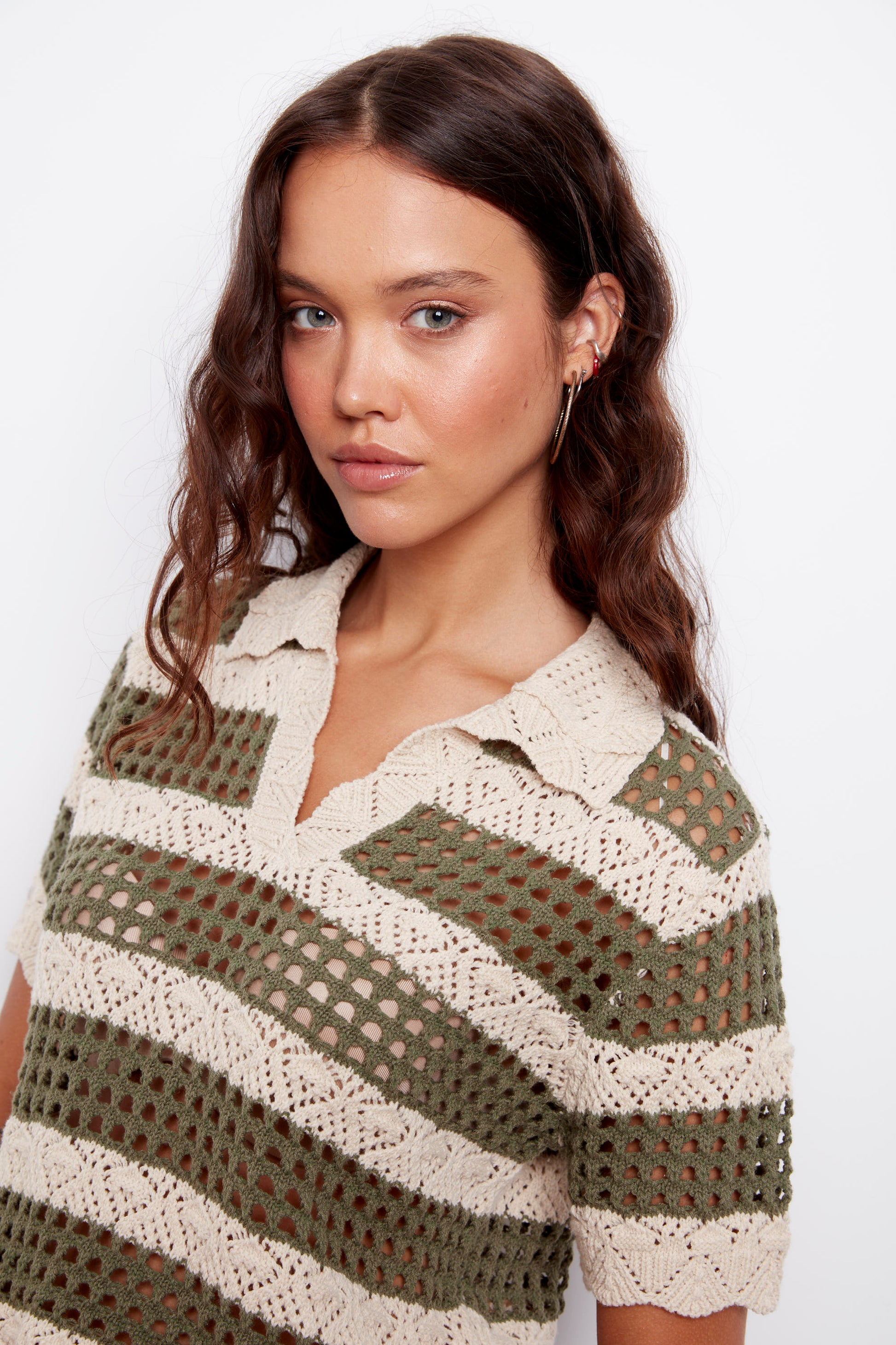 DELLA SS KNIT JOHNNY PULLOVER - WHITE BEACH