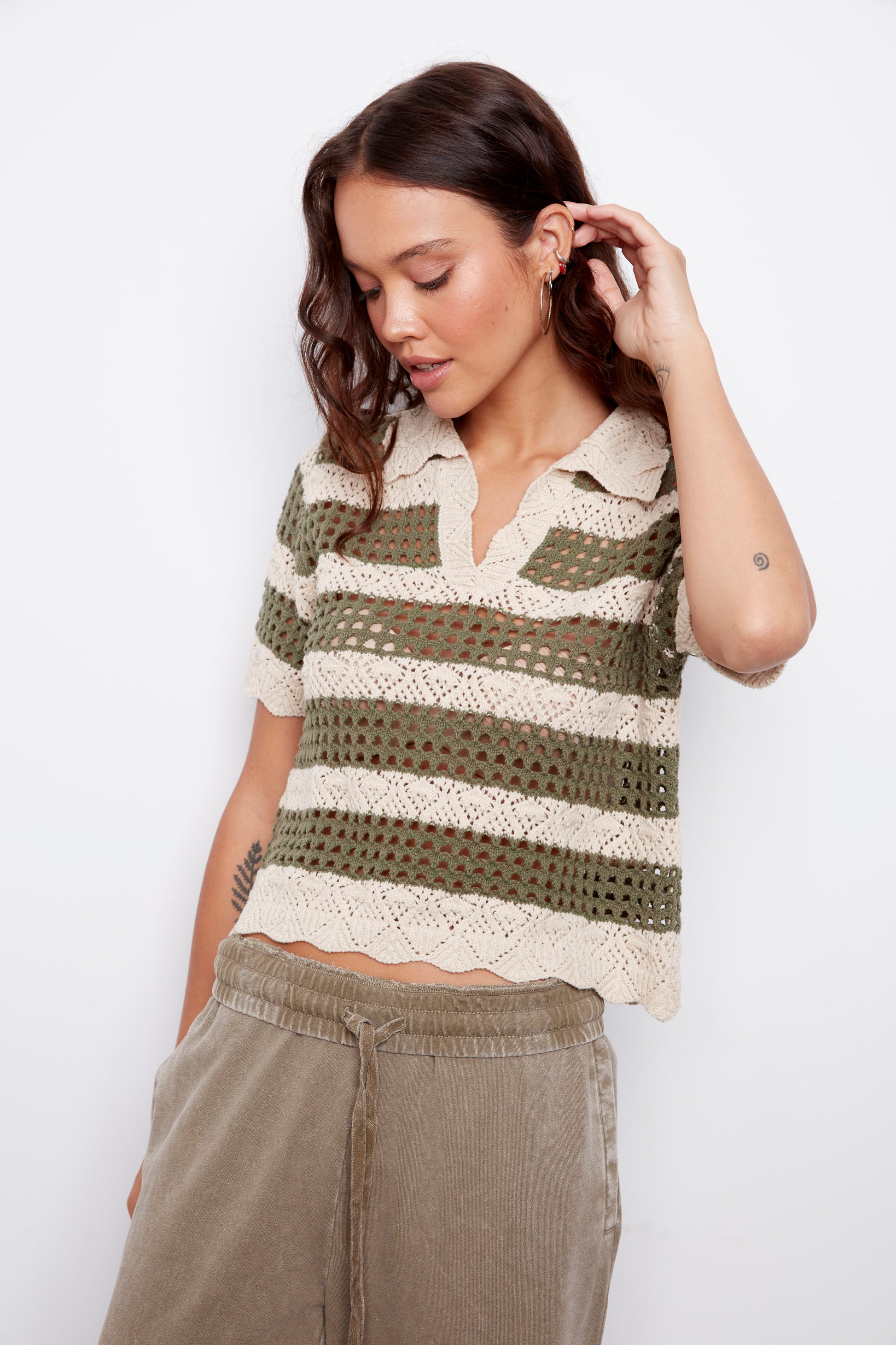 DELLA SS KNIT JOHNNY PULLOVER - WHITE BEACH