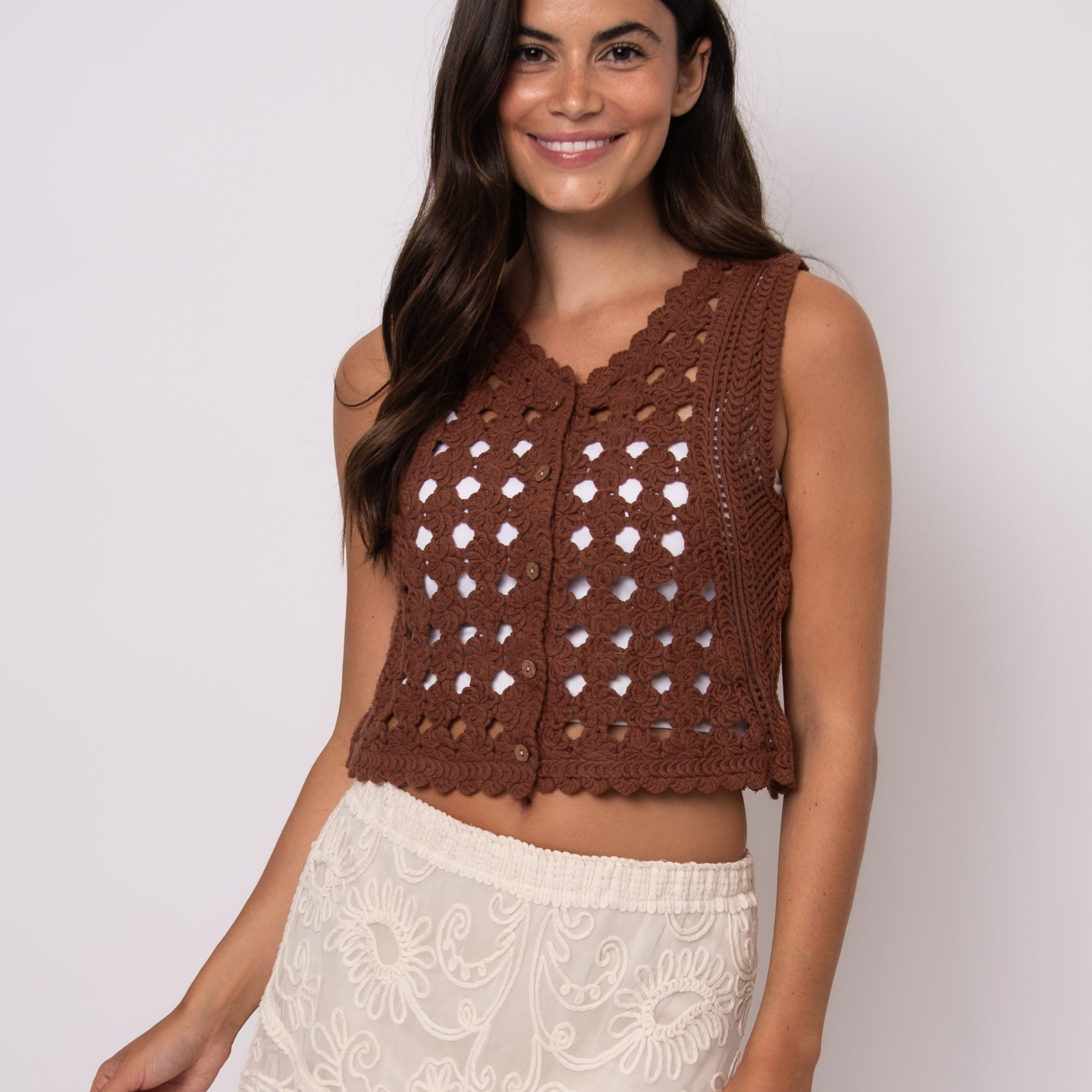 STEPHIE V NECK CARDIGAN TANK - AZTEC