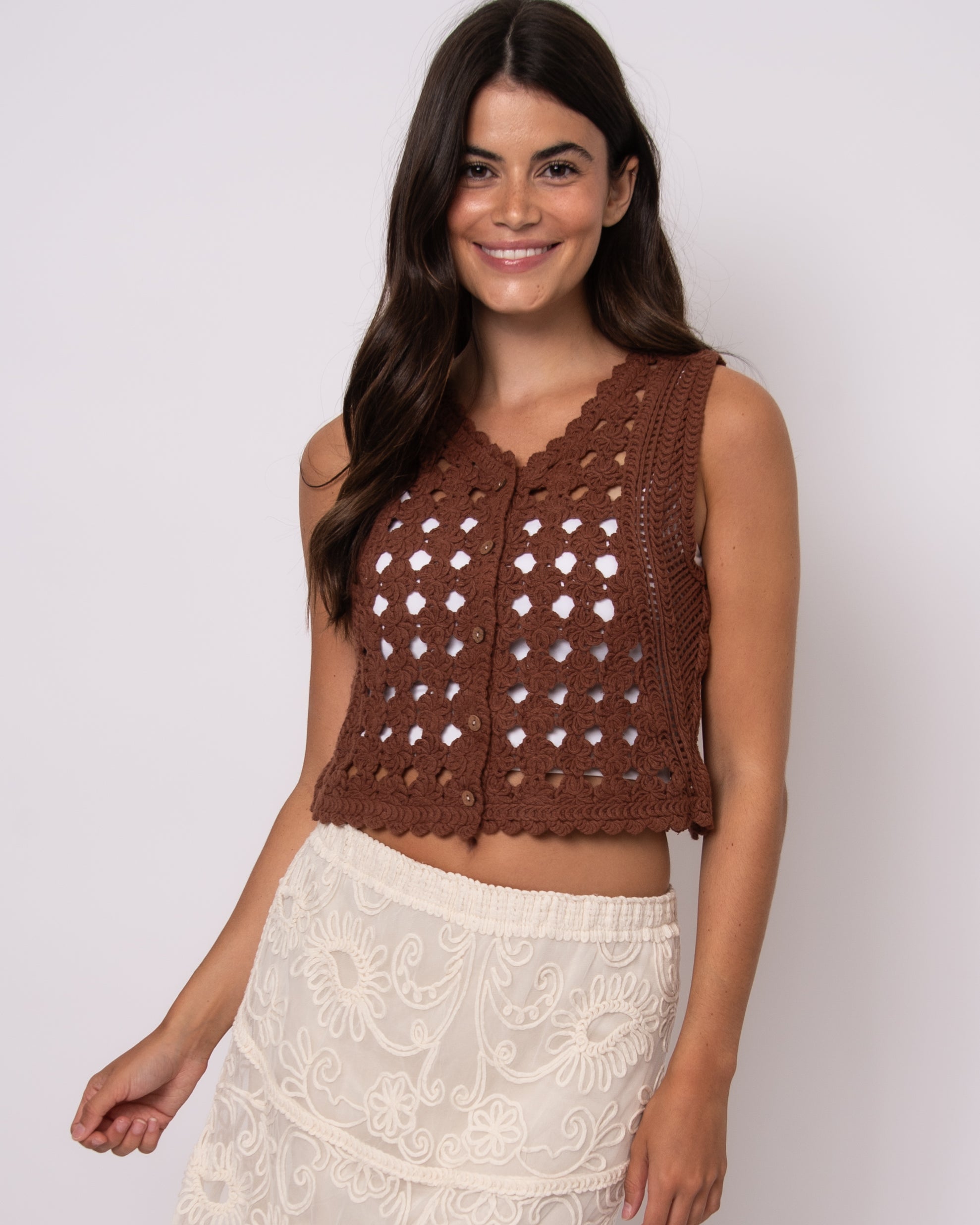 STEPHIE V NECK CARDIGAN TANK - AZTEC