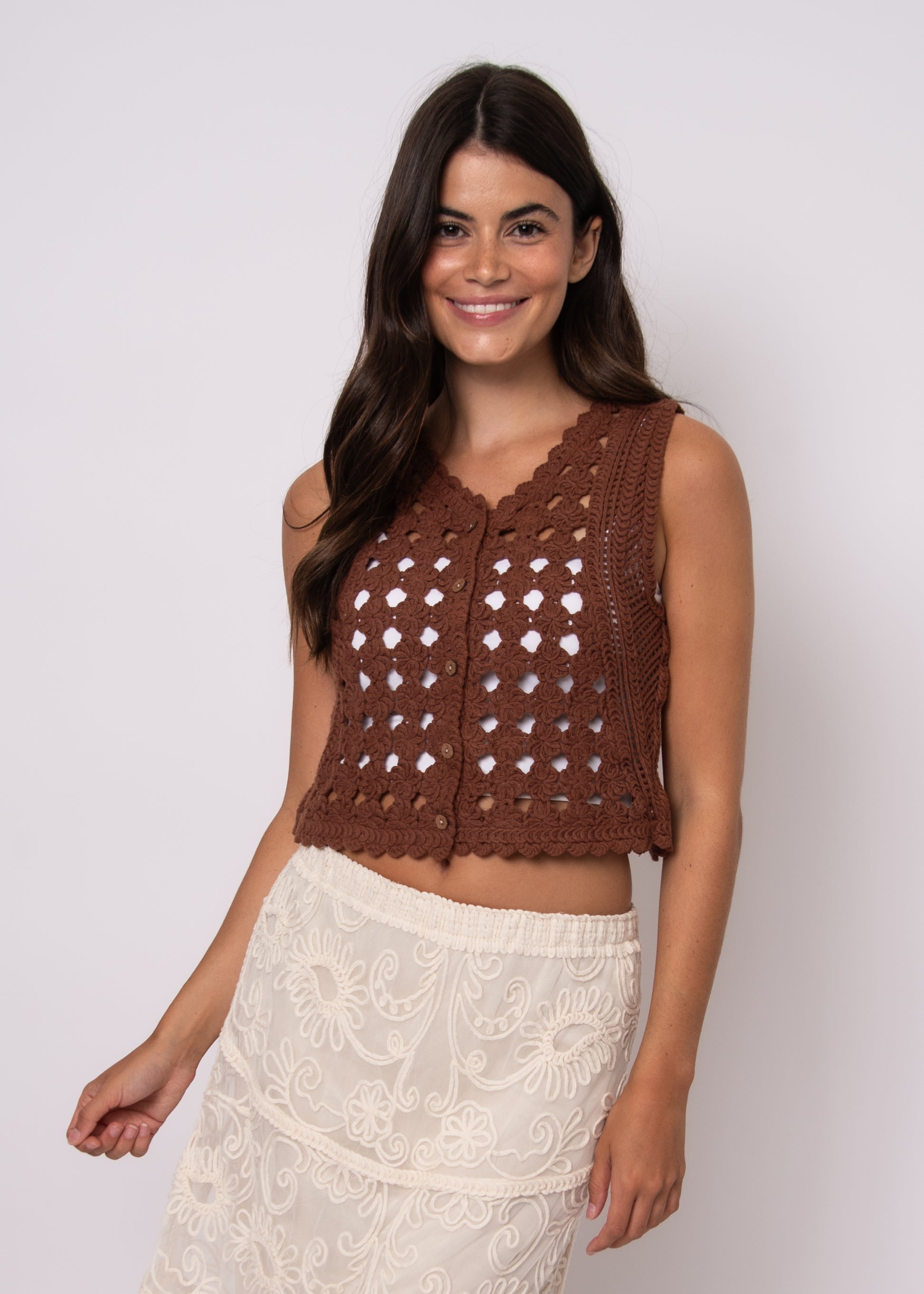 STEPHIE V NECK CARDIGAN TANK - AZTEC