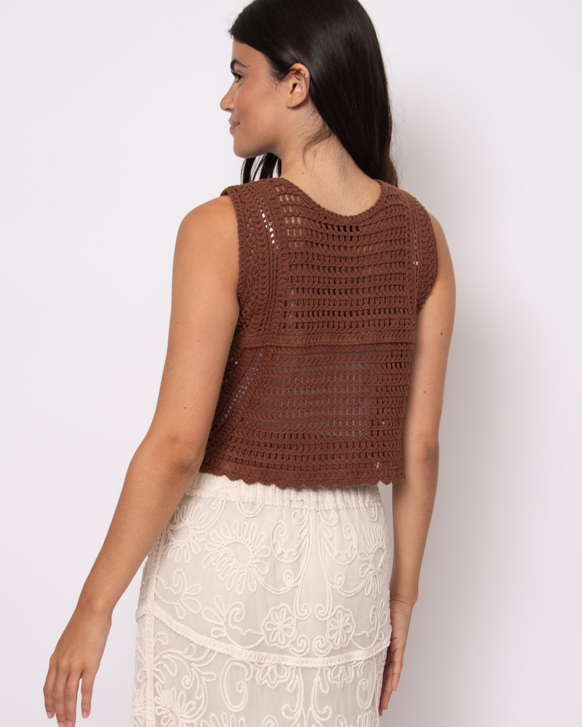 STEPHIE V NECK CARDIGAN TANK - AZTEC