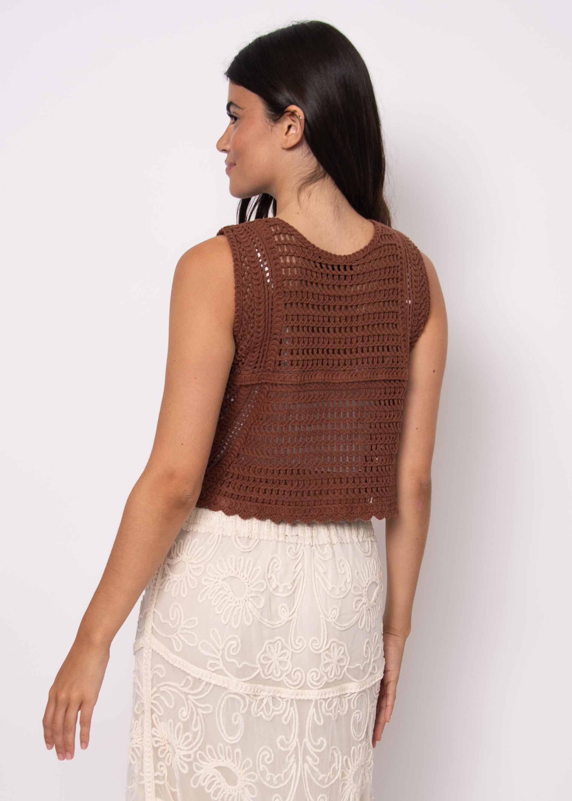 STEPHIE V NECK CARDIGAN TANK - AZTEC