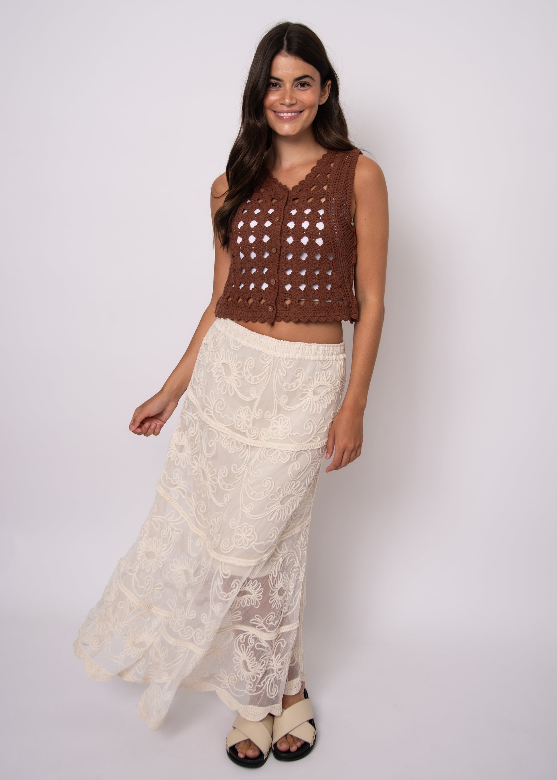 STEPHIE V NECK CARDIGAN TANK - AZTEC
