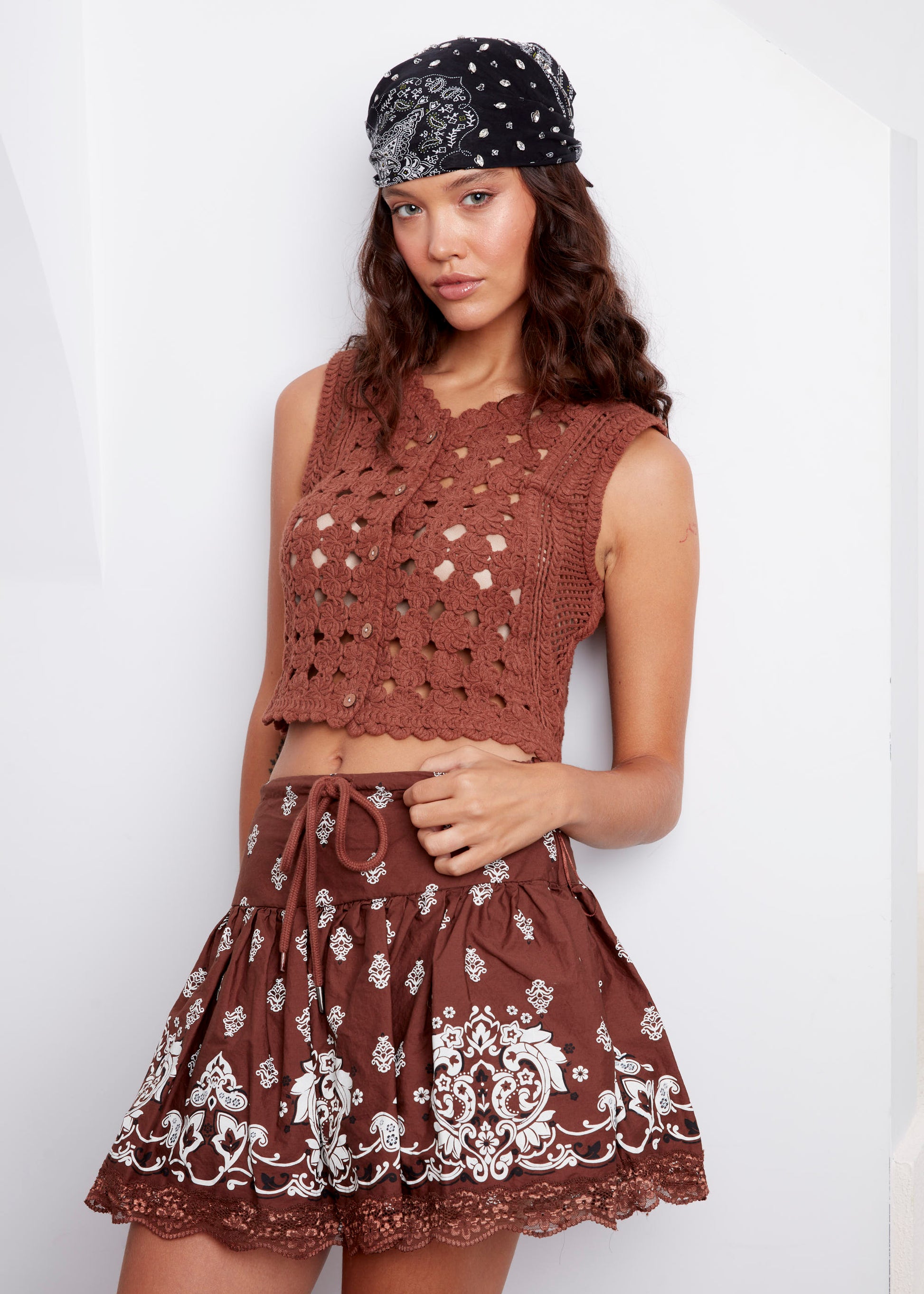 STEPHIE V NECK CARDIGAN TANK - AZTEC