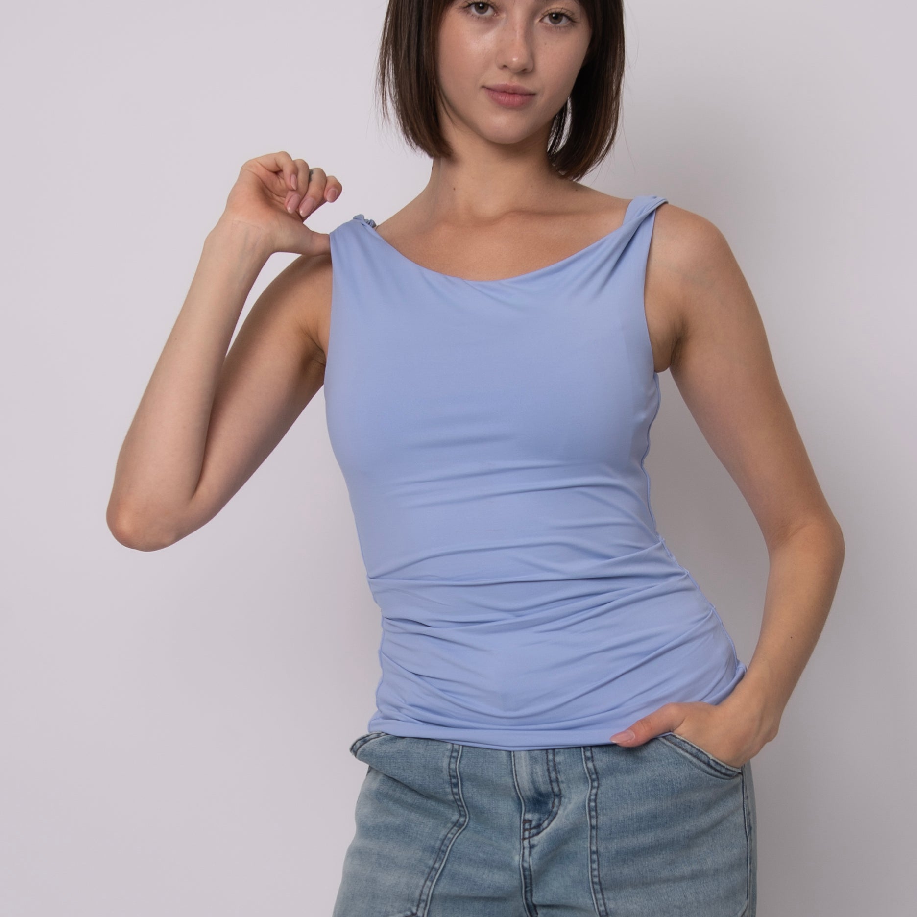 CHARLOTTE RUCHED TOP - PERRI BLUE