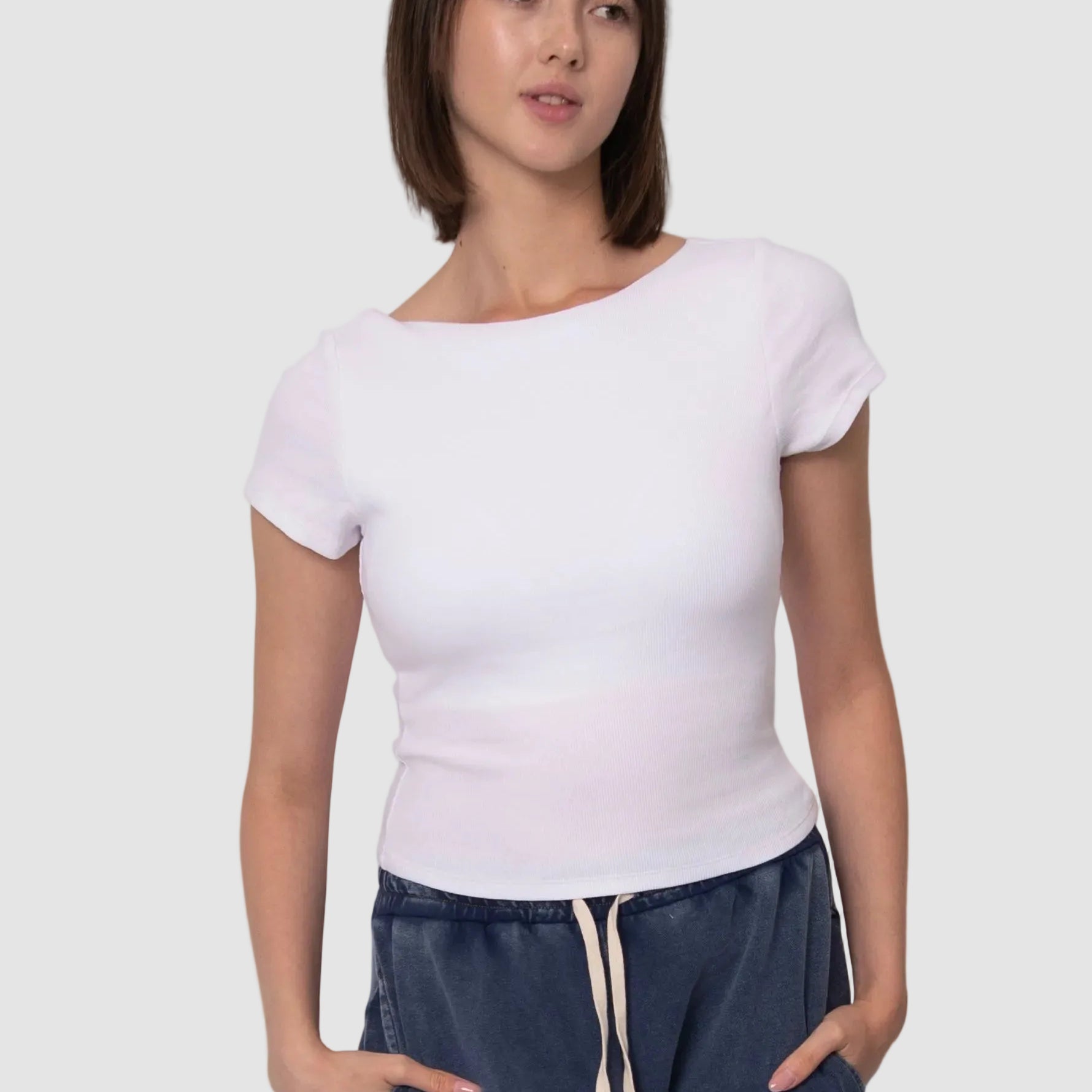 COTTON CORE BRIDA RIBBED LOW BACK TEE - WHITE