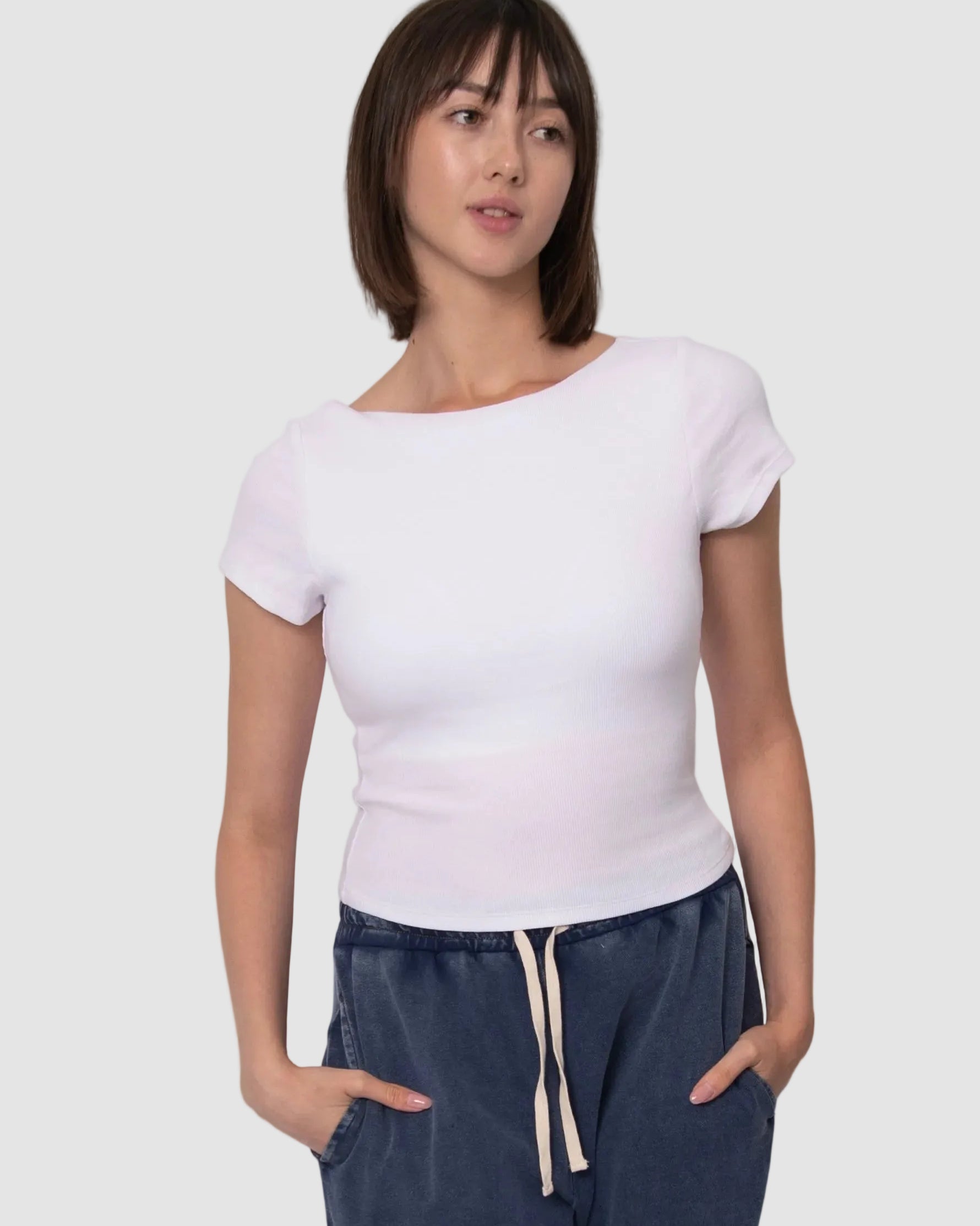 COTTON CORE BRIDA RIBBED LOW BACK TEE - WHITE