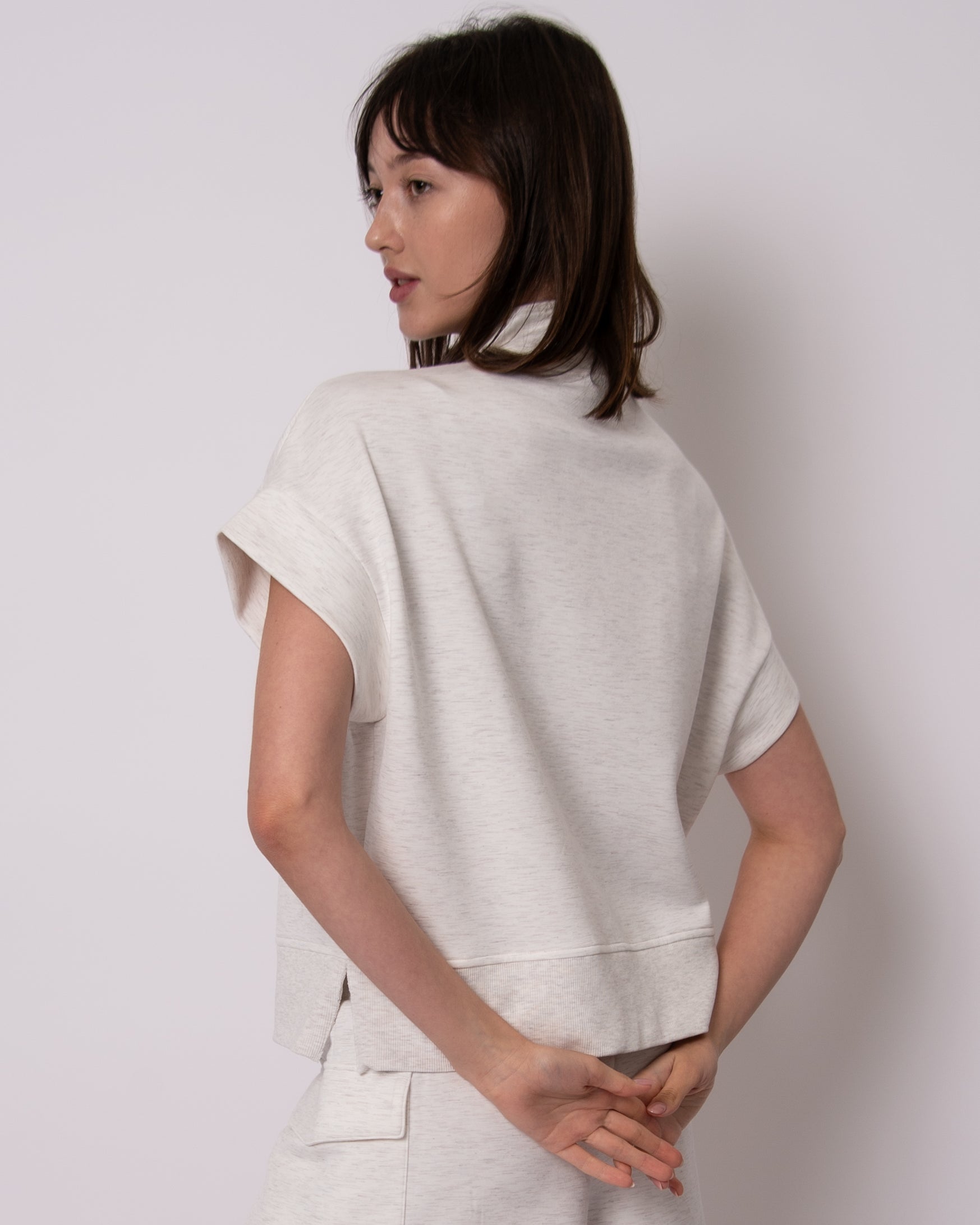 DUA SOFT KNIT HALF ZIP TOP - IVORY MELANGE
