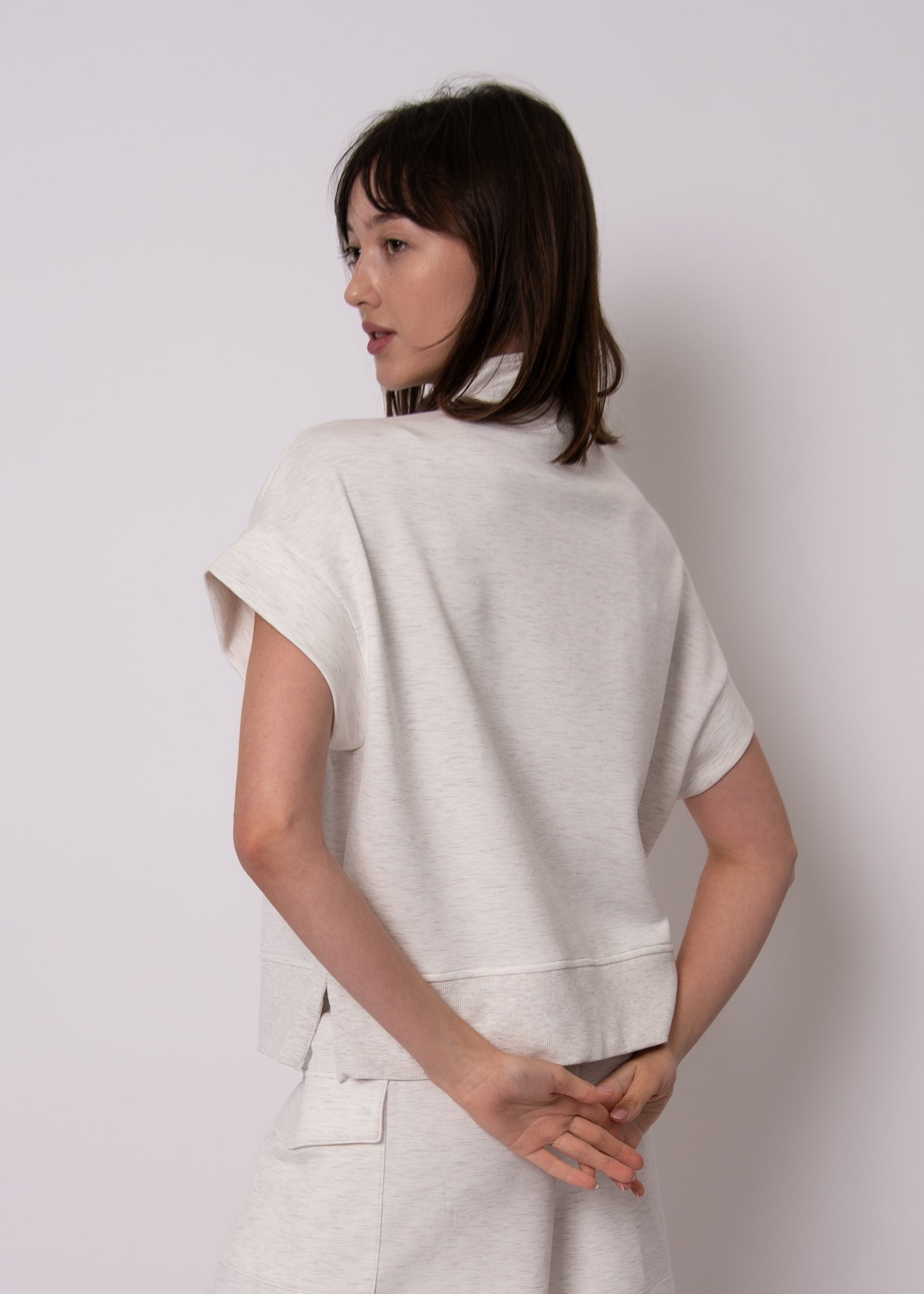 DUA SOFT KNIT HALF ZIP TOP - IVORY MELANGE