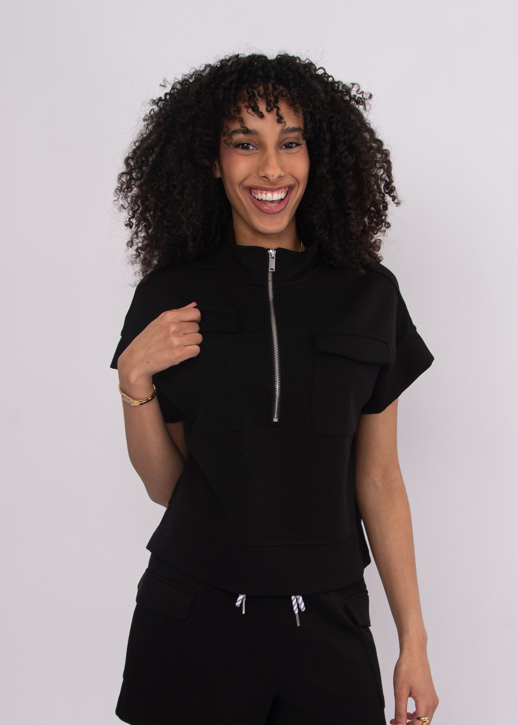 DUA SOFT KNIT HALF ZIP TOP - BLACK