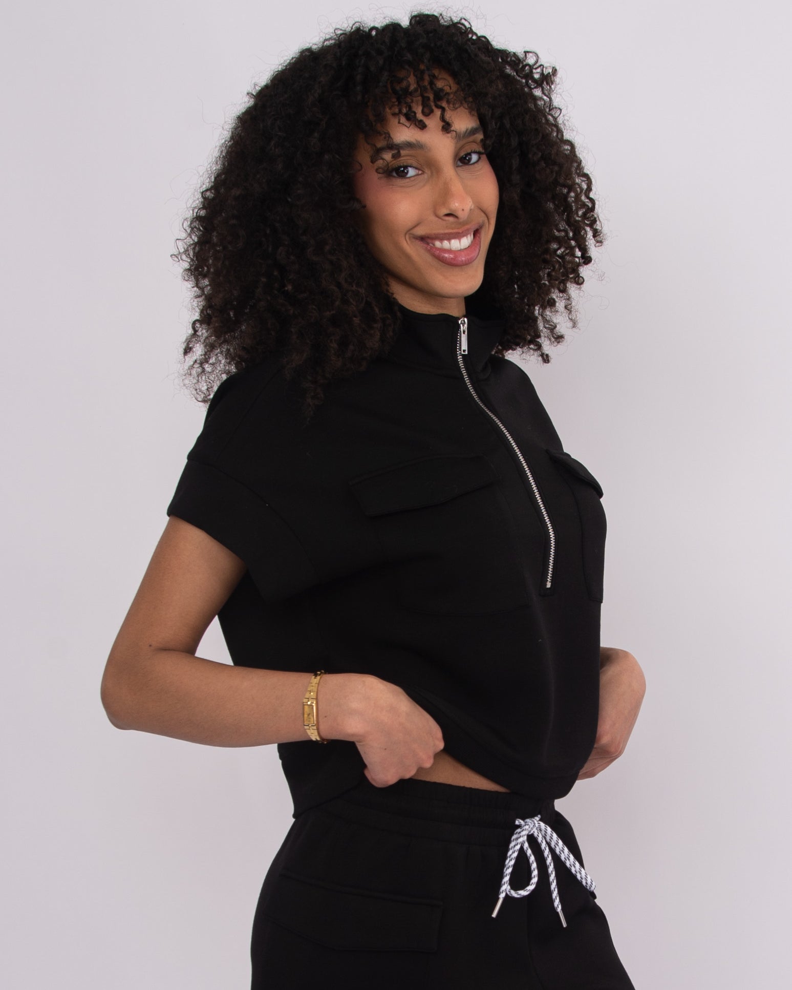 DUA SOFT KNIT HALF ZIP TOP - BLACK