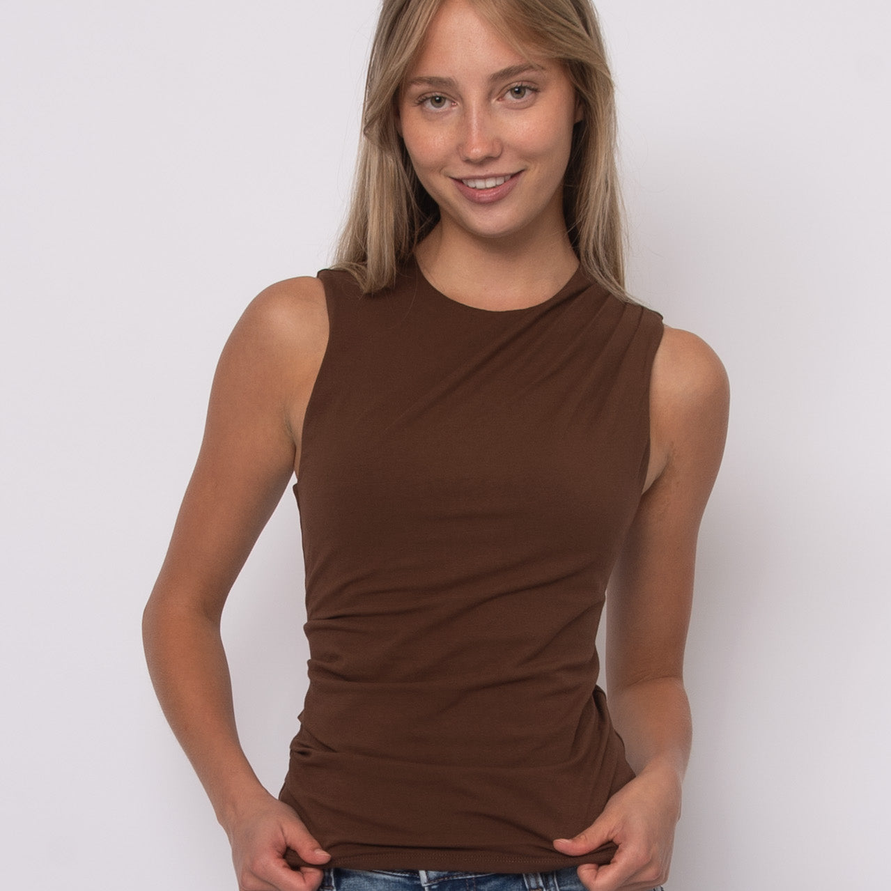 COTTON CORE RURI DRAPED TANK - MAHOGANY