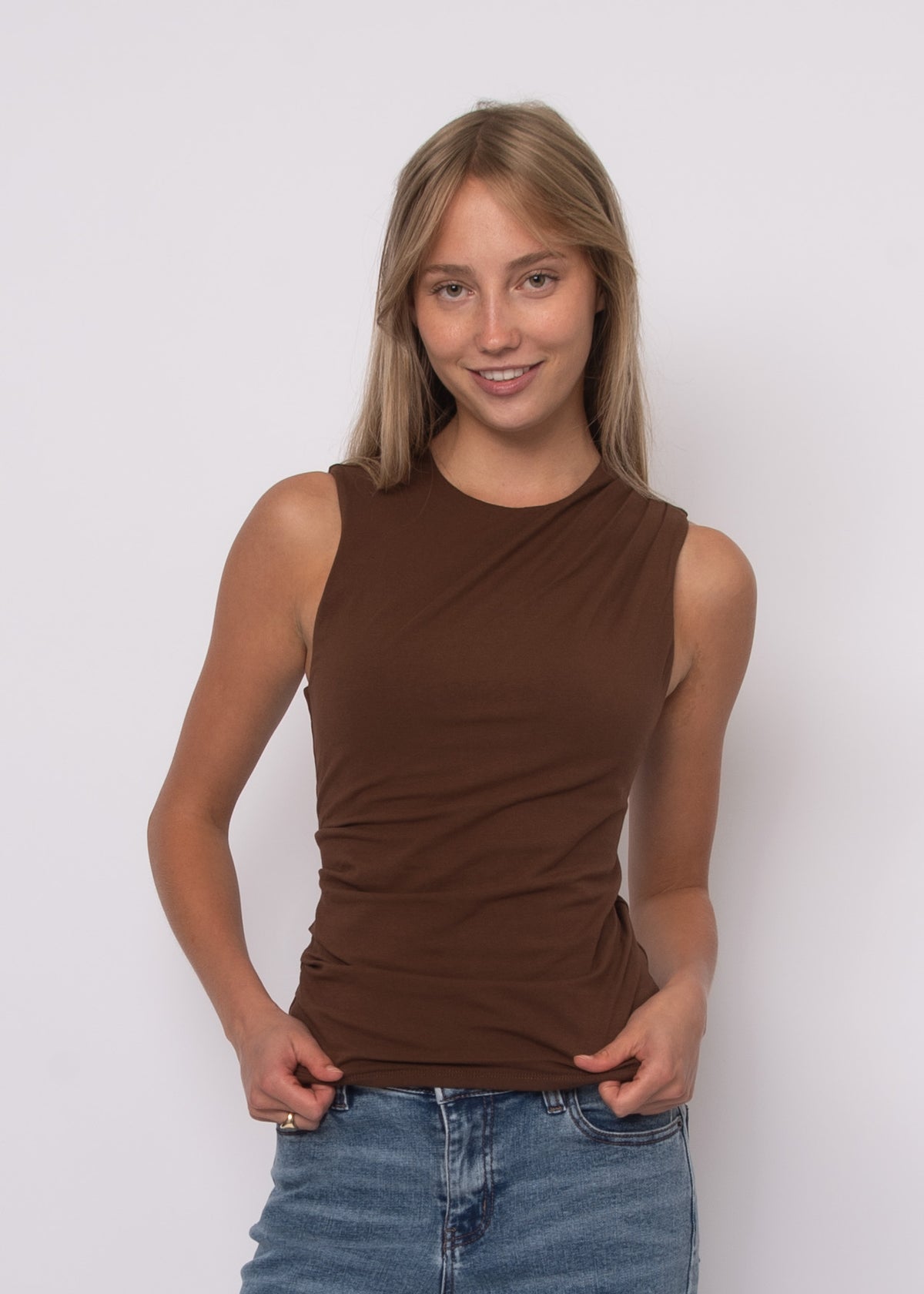 COTTON CORE RURI DRAPED TANK - MAHOGANY
