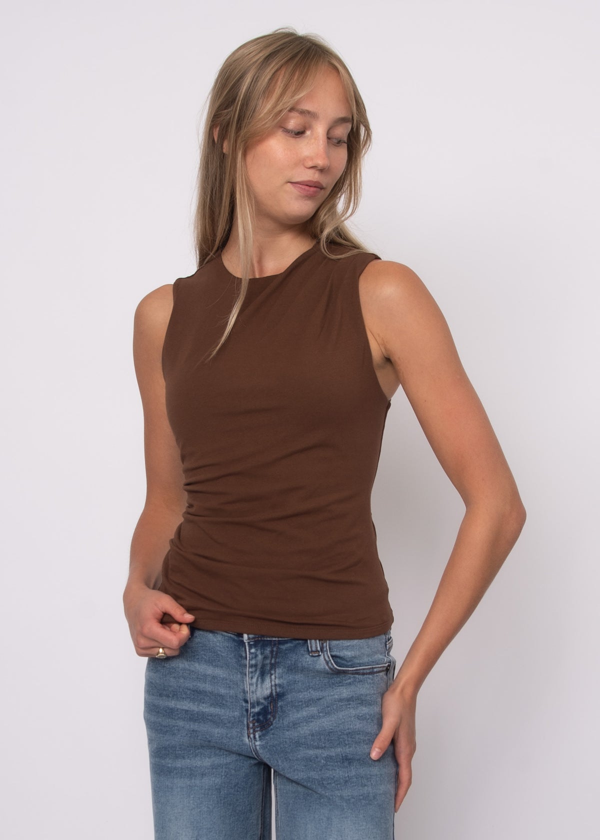 COTTON CORE RURI DRAPED TANK - MAHOGANY