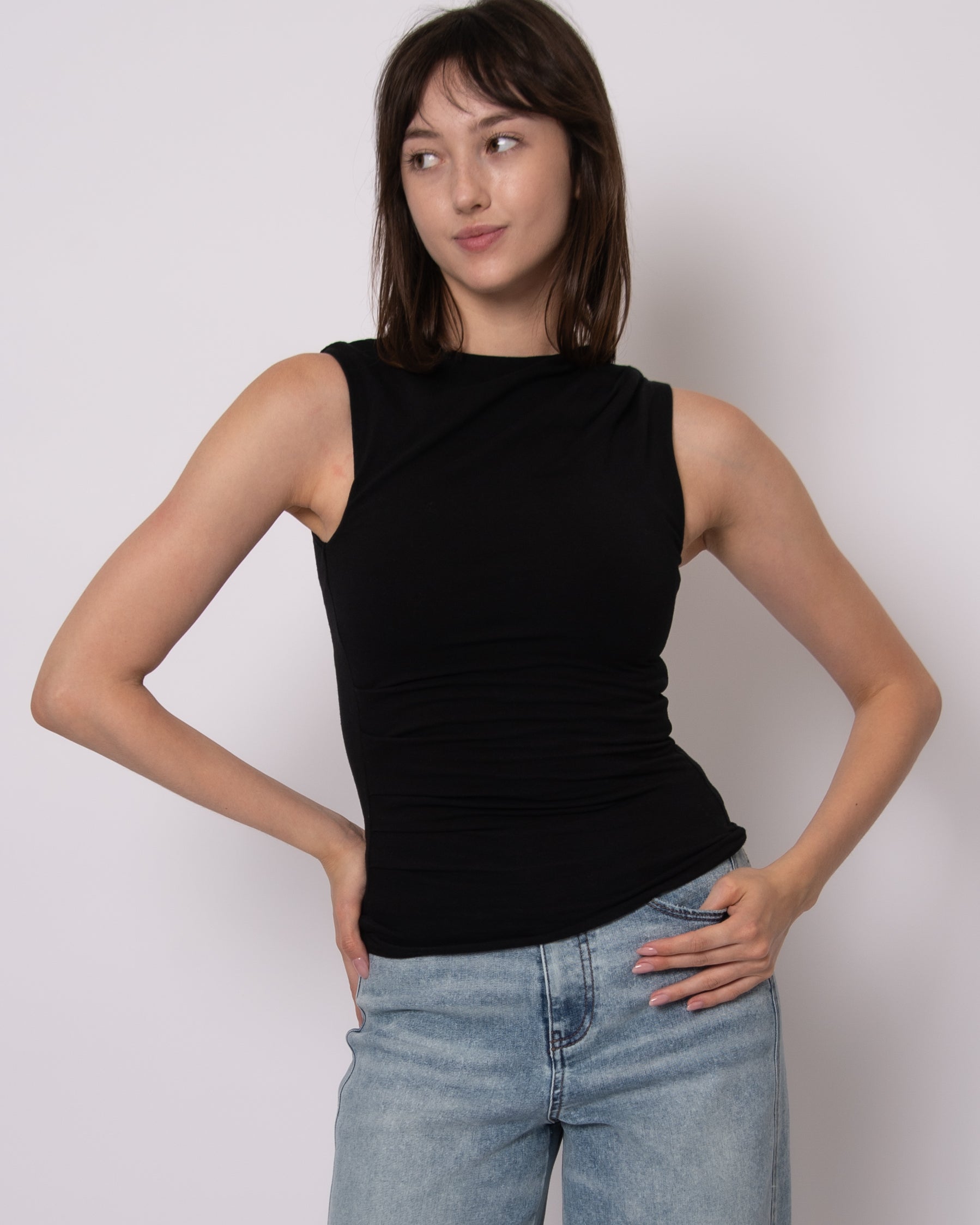 COTTON CORE RURI DRAPED TANK - BLACK