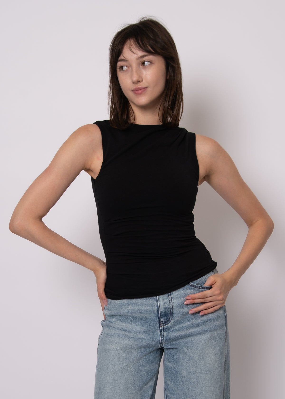 COTTON CORE RURI DRAPED TANK - BLACK