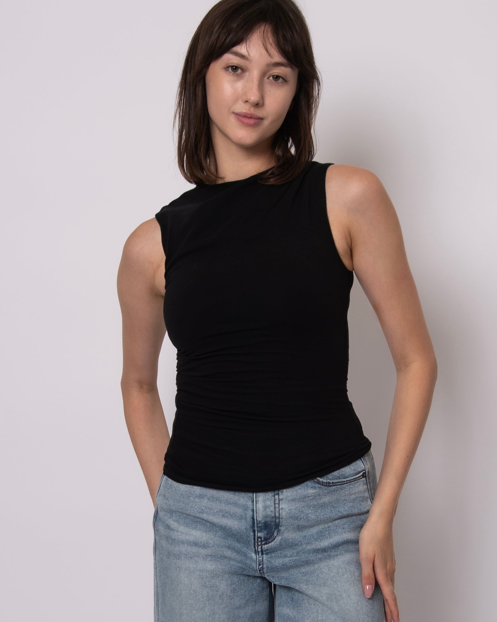 COTTON CORE RURI DRAPED TANK - BLACK