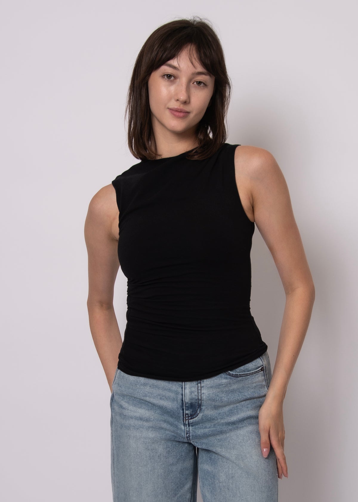 COTTON CORE RURI DRAPED TANK - BLACK