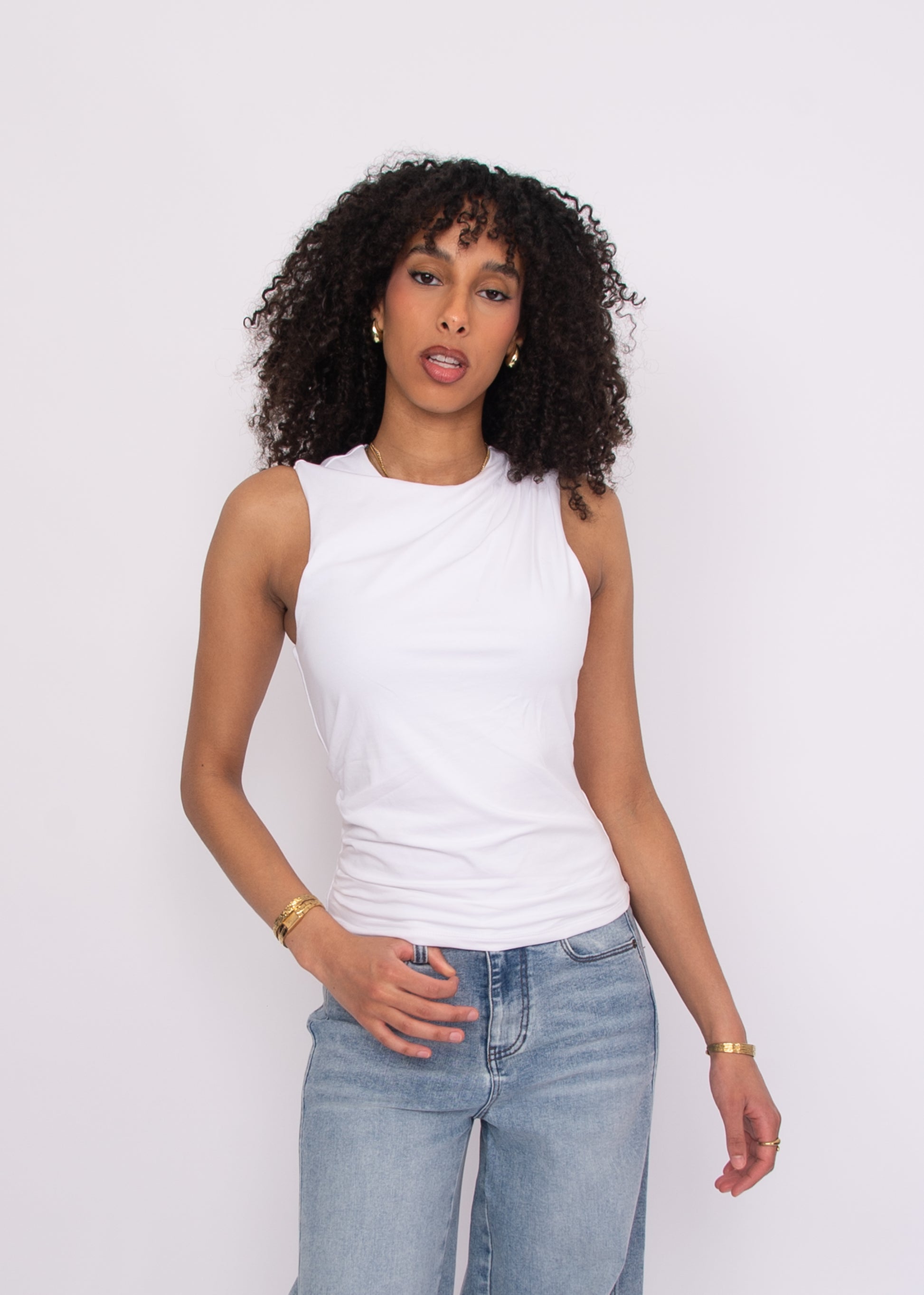 COTTON CORE RURI DRAPED TANK - WHITE