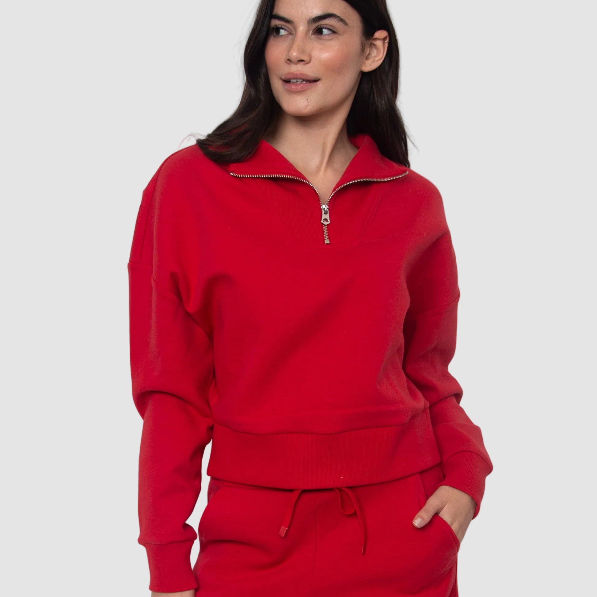 SEANNI SOFT KNIT HALF ZIP PULLOVER - ROUGE