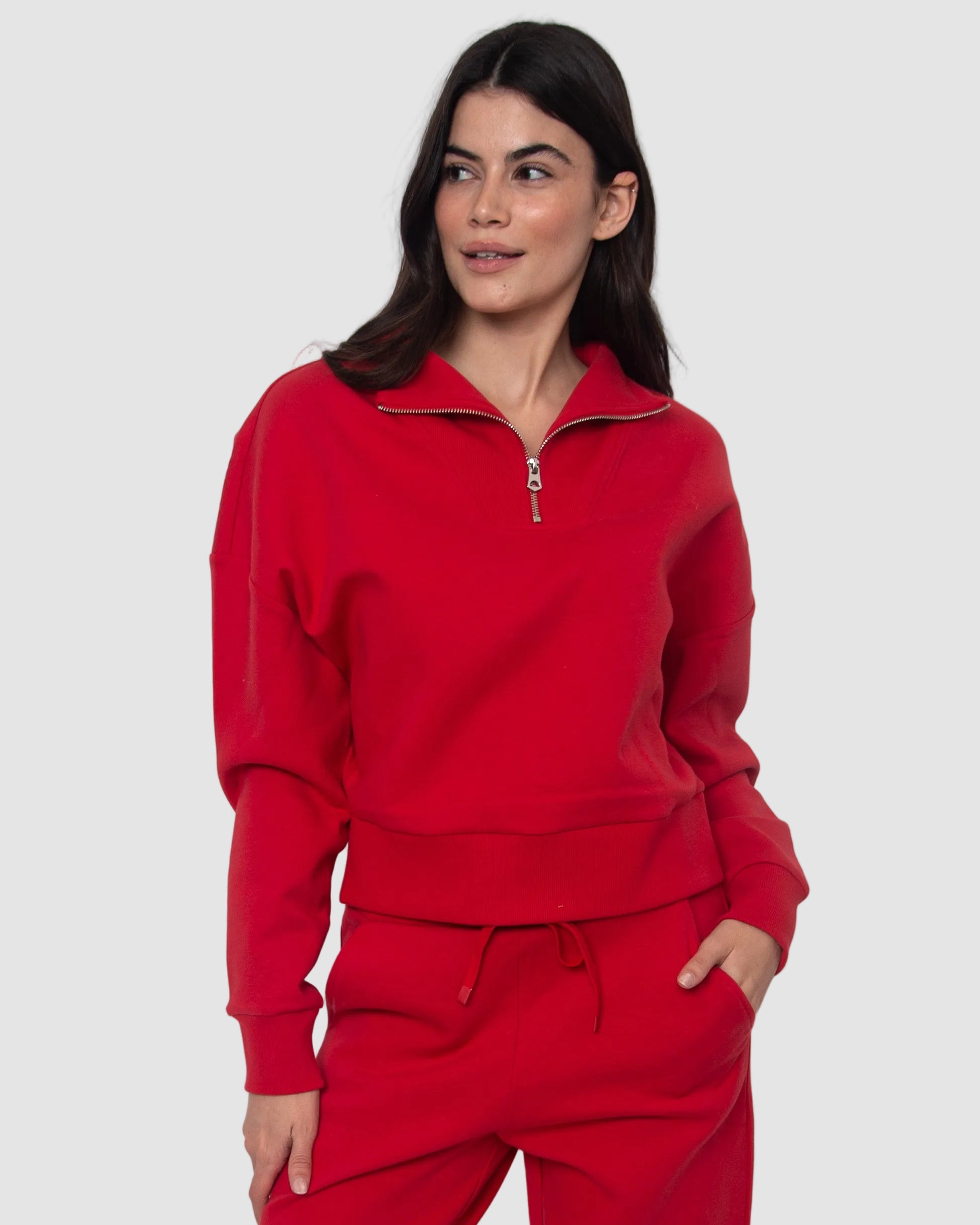 SEANNI SOFT KNIT HALF ZIP PULLOVER - ROUGE